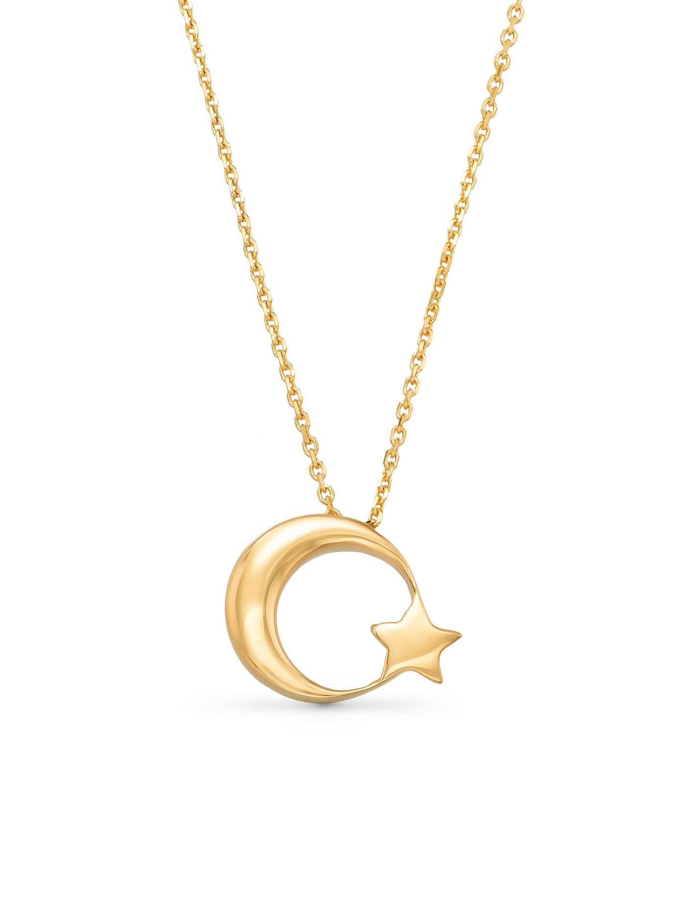 Crescent Moon & Star Necklace in 14K Gold by Elef Jewelry