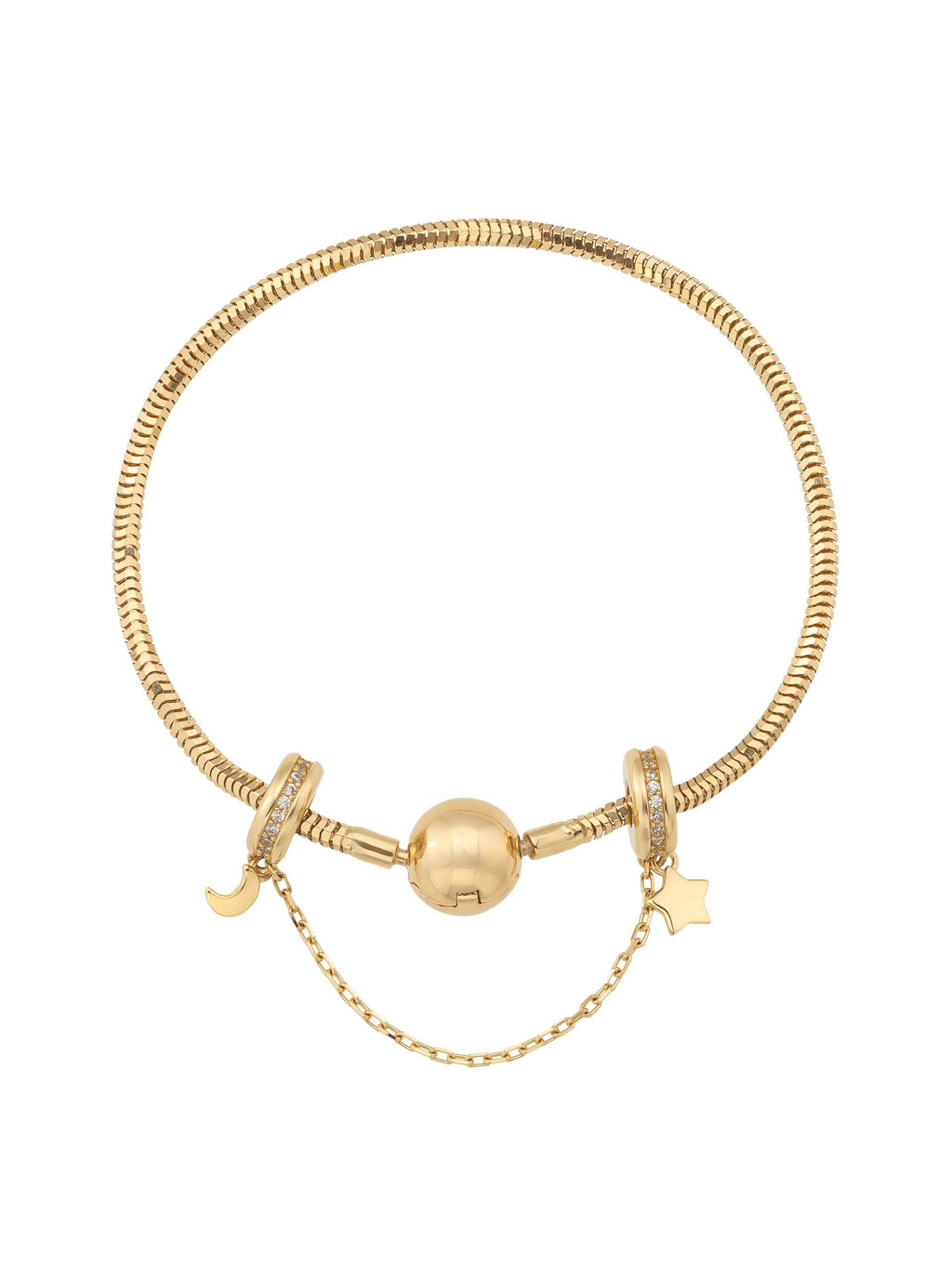 Moon & Star Charm Safety Lock in 14K Gold by Elef Jewelry