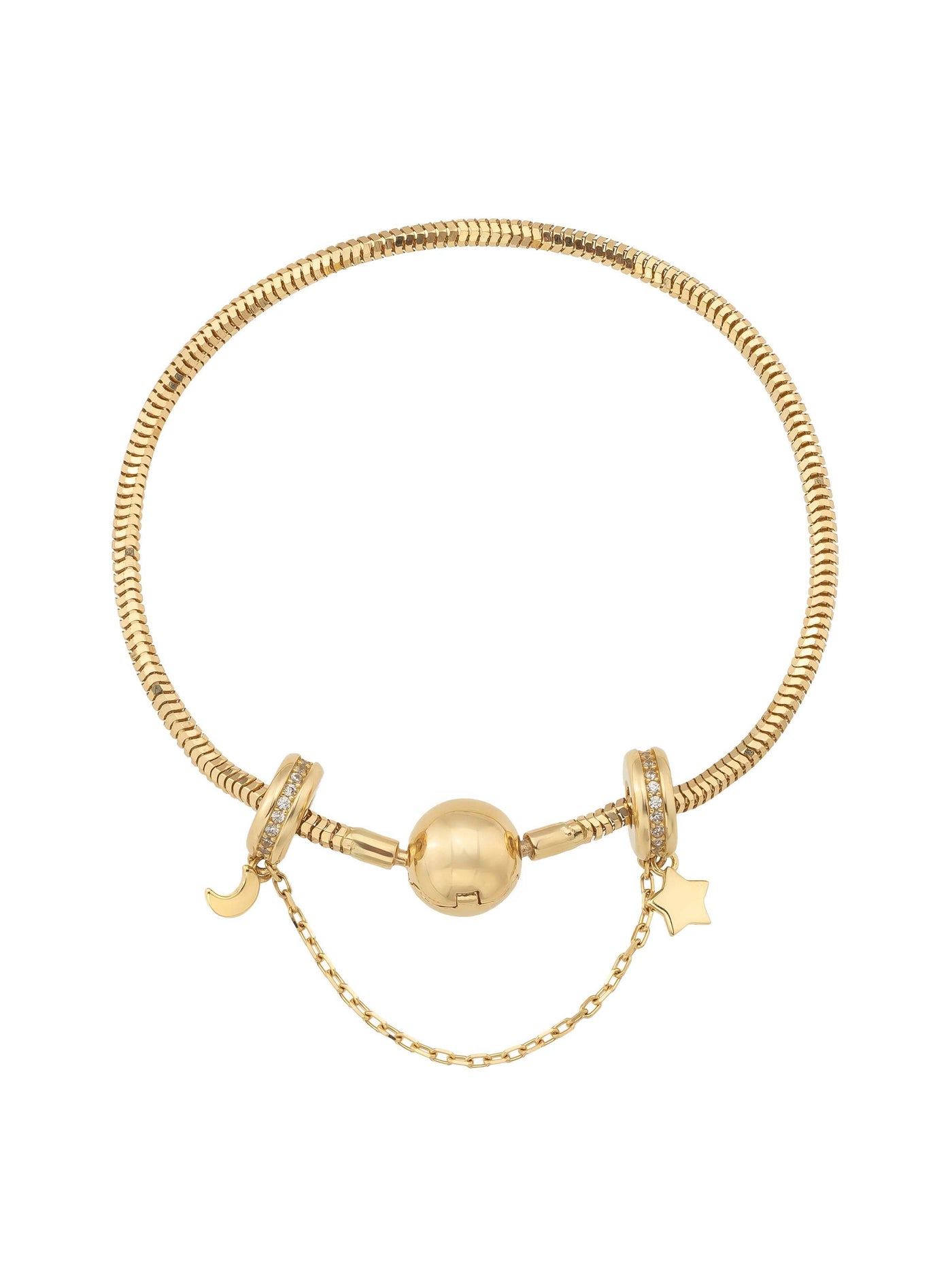 Moon & Star Charm Safety Lock in 14K Gold by Elef Jewelry