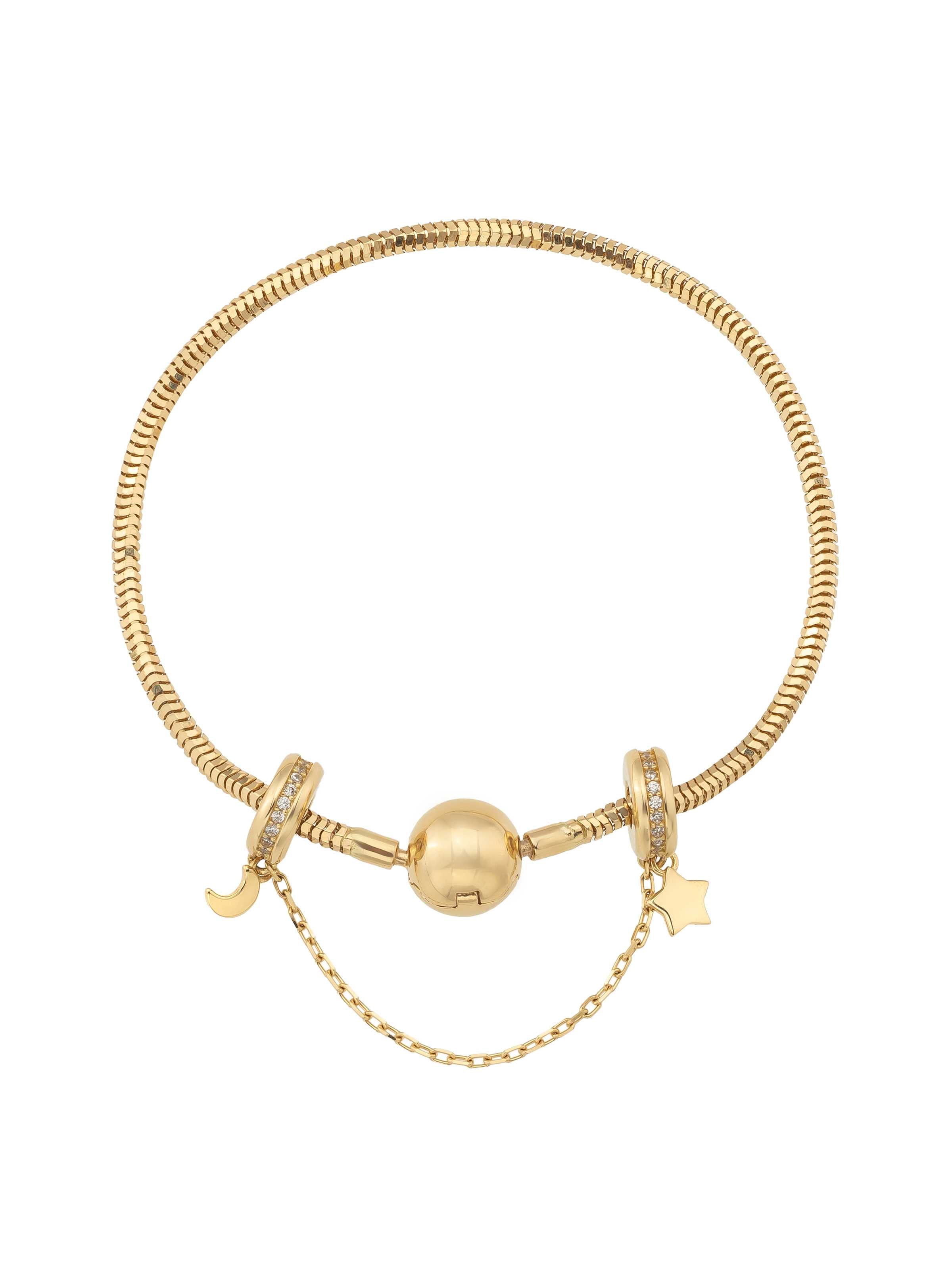 Moon & Star Charm Safety Lock in 14K Gold by Elef Jewelry