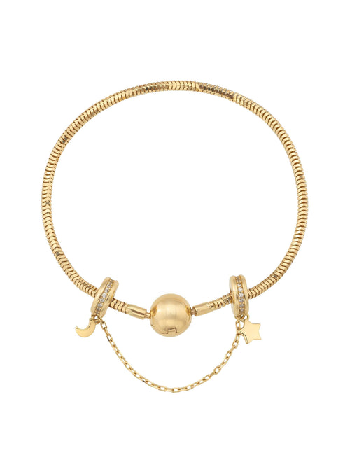 Moon & Star Charm Safety Lock in 14K Gold by Elef Jewelry
