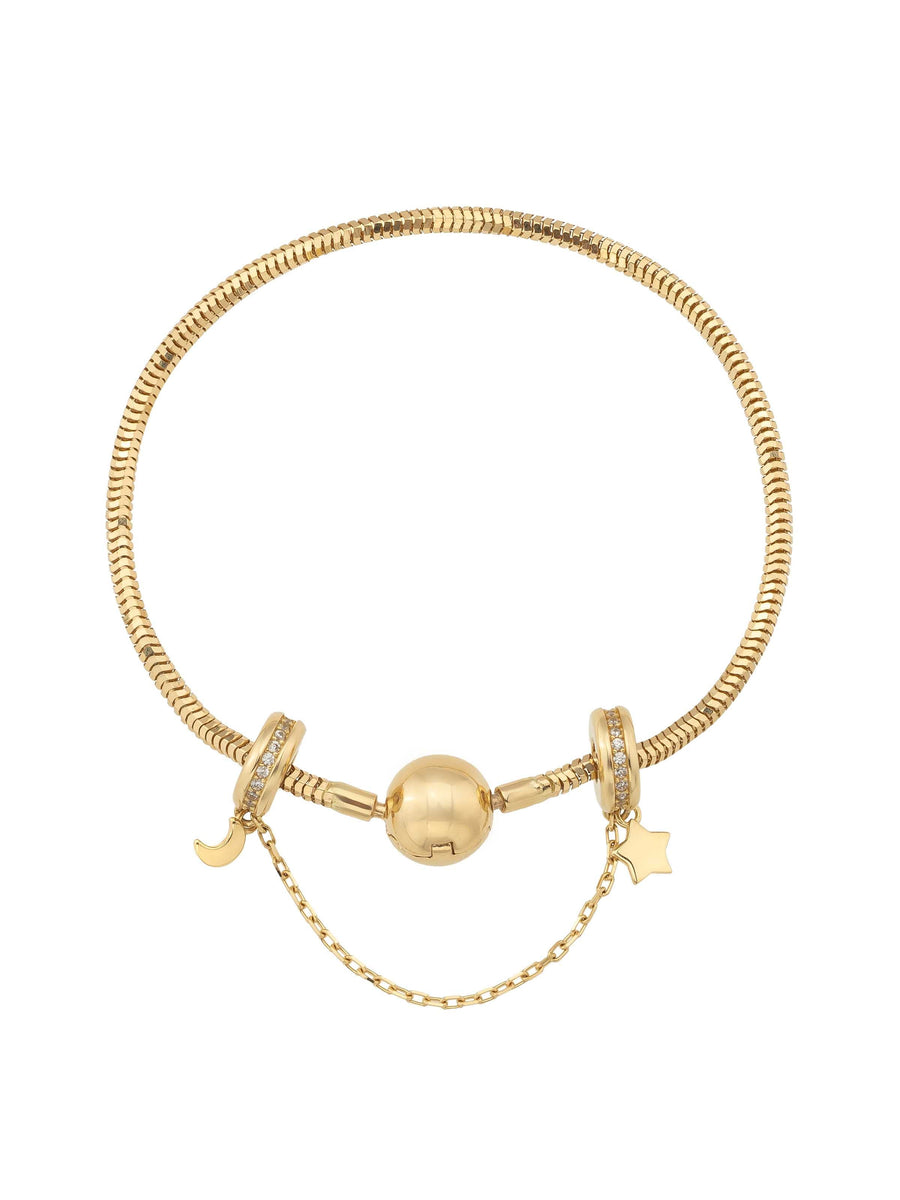 Moon & Star Charm Safety Lock in 14K Gold