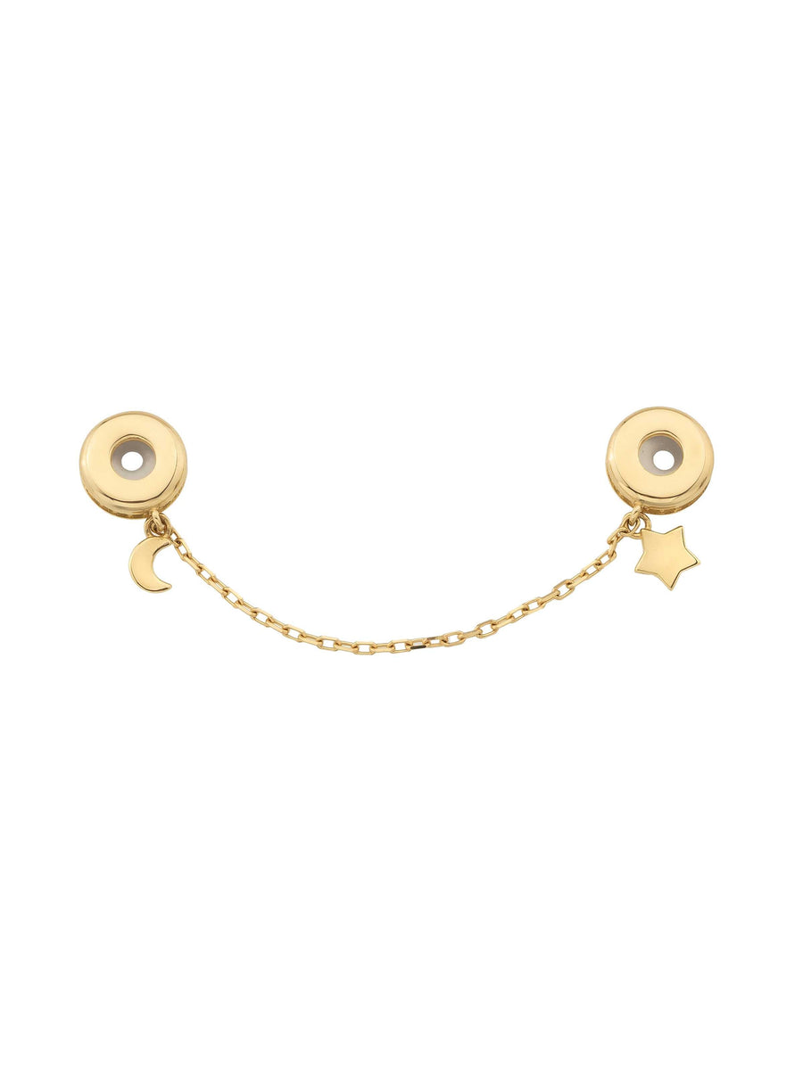 Moon & Star Charm Safety Lock in 14K Gold