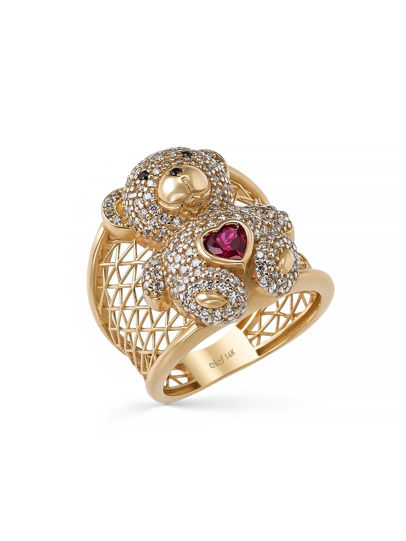 Teddy Bear Heart Stone Ring in 14K Gold by Elef Jewelry