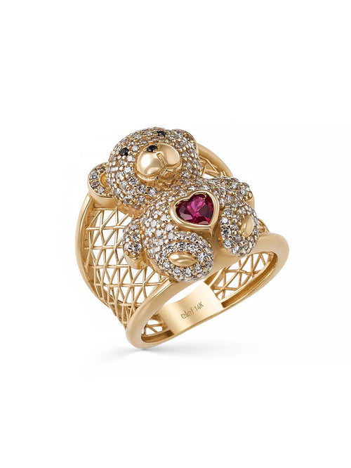 Teddy Bear Heart Stone Ring in 14K Gold by Elef Jewelry