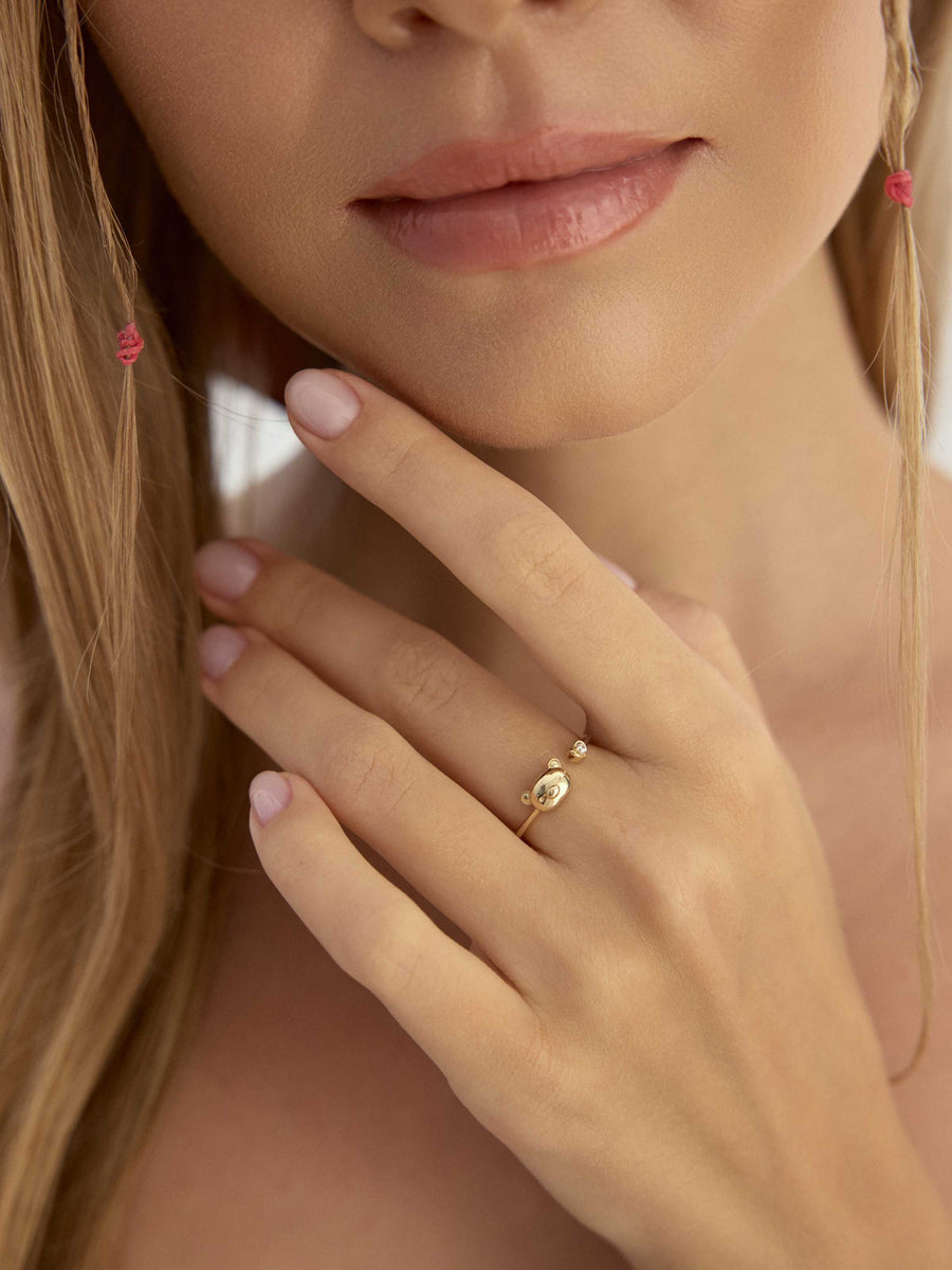 Teddy Bear Stone Accents Ring in 14K Gold