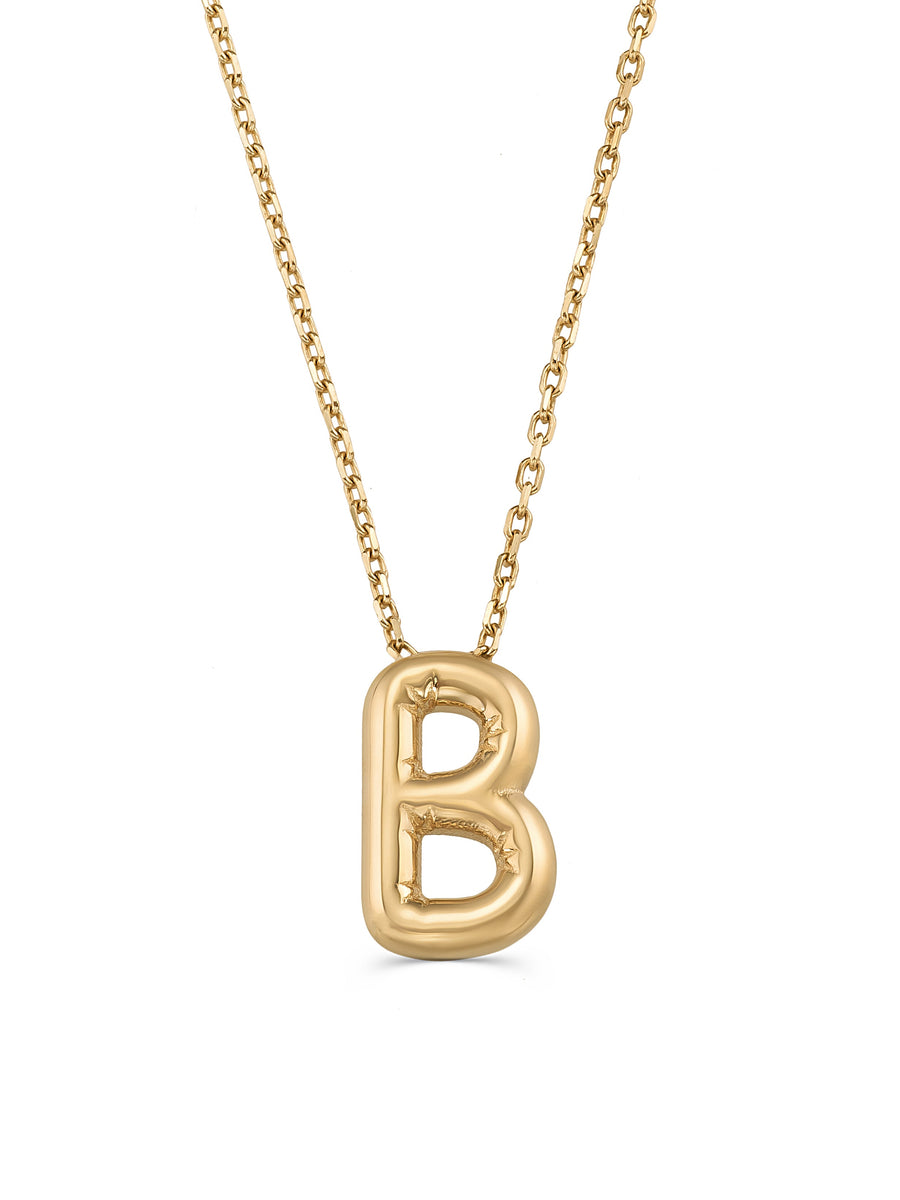 Letter B Classic Initial Necklace in 14K Gold
