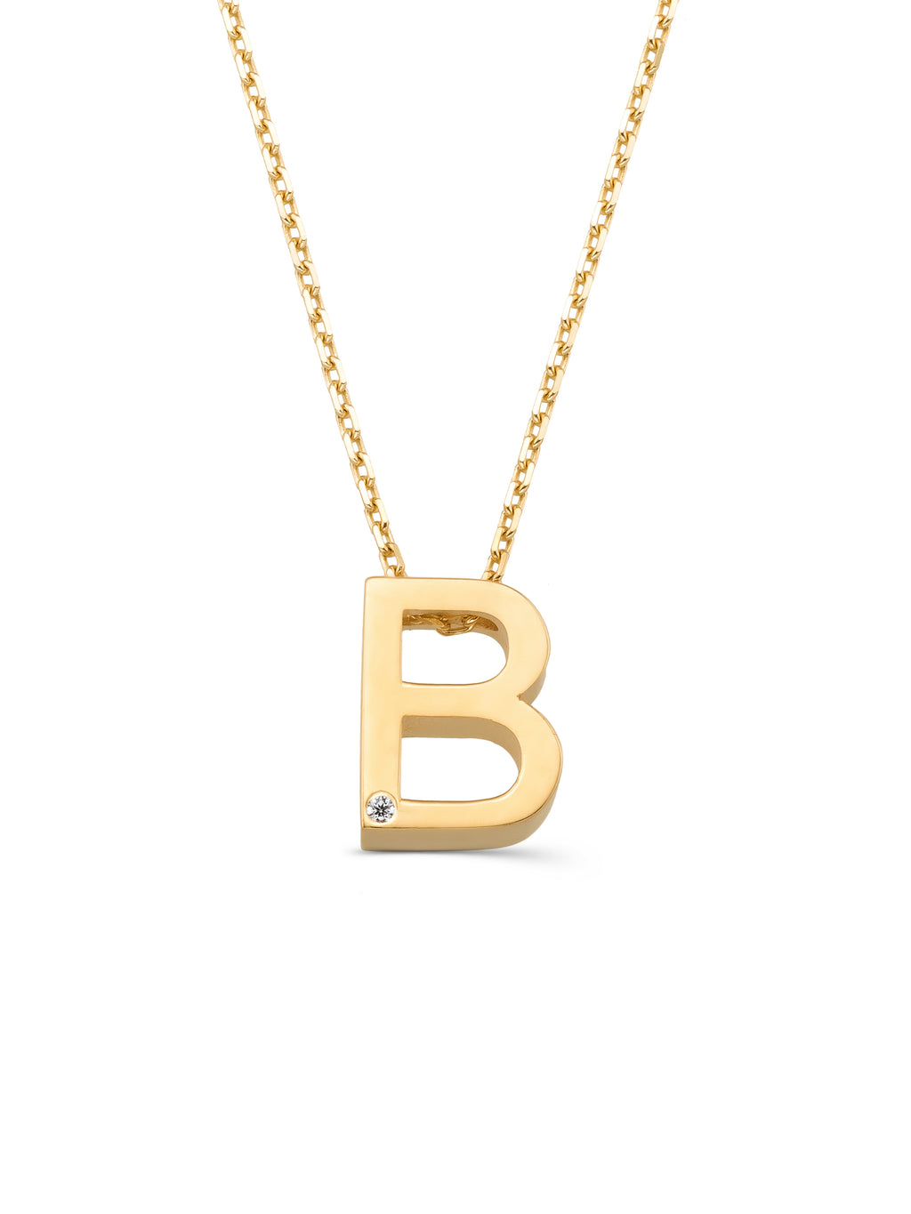 Letter B Stone Initial Necklace in 14K Gold by Elef Jewelry