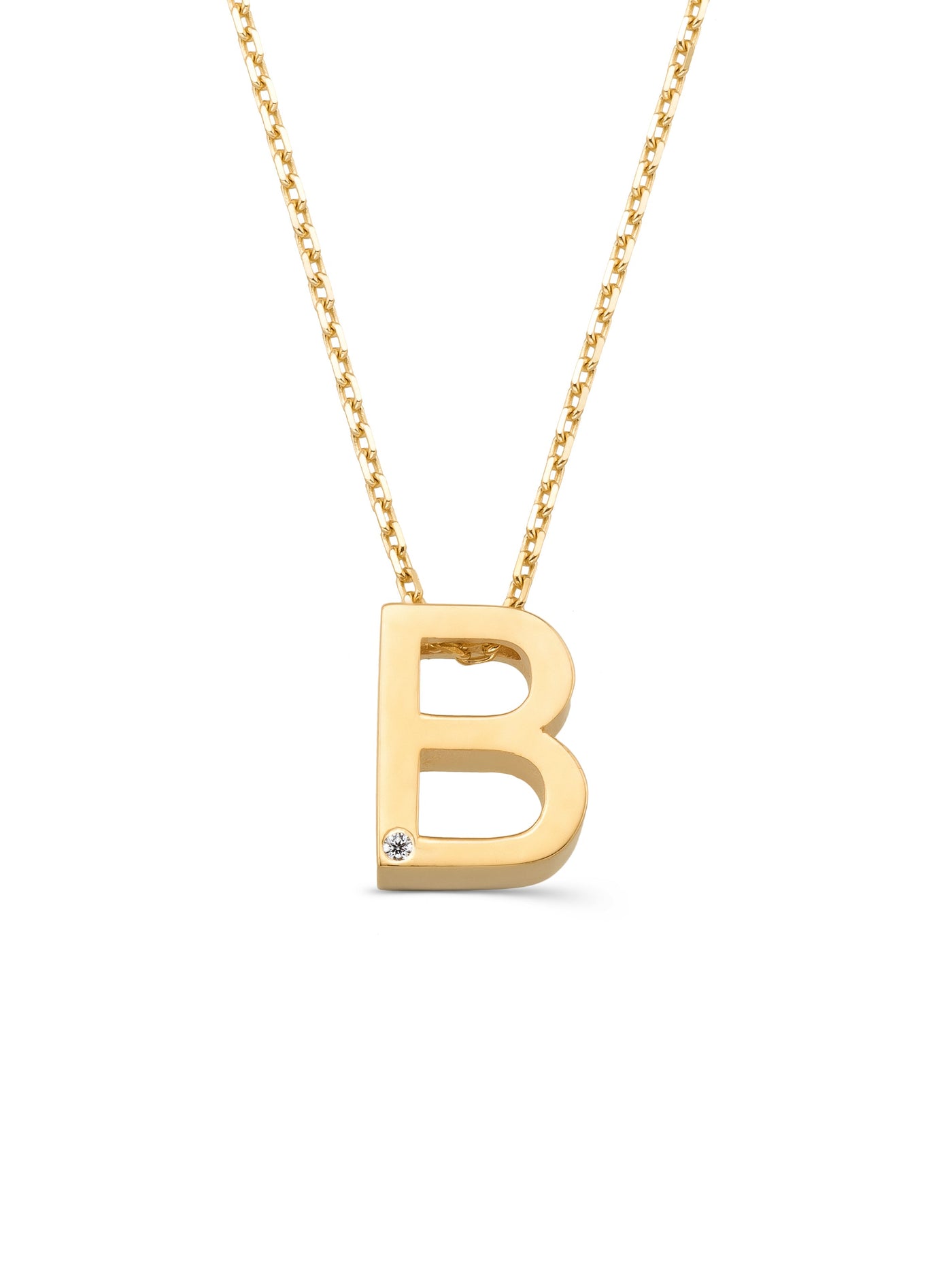 Letter B Stone Initial Necklace in 14K Gold by Elef Jewelry