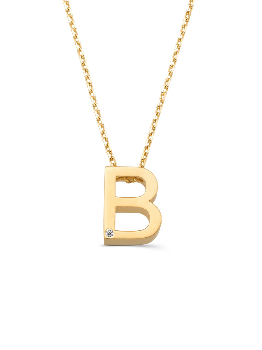 Letter B Stone Initial Necklace in 14K Gold
