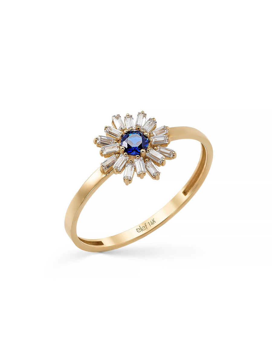 Baguette Sparkling Sapphire-Inspired Stone Ring in 14K Gold