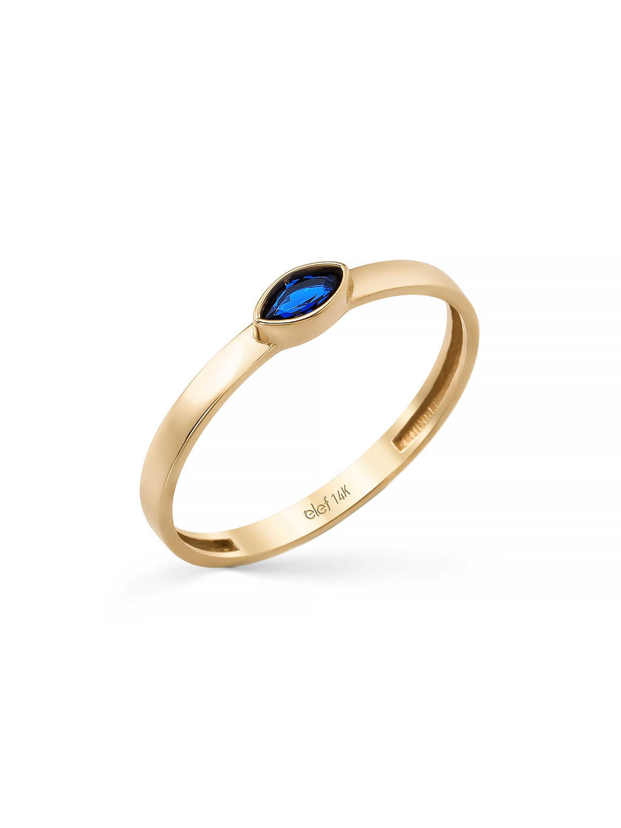 Baguette Cut Navy Blue Stone Minimal Ring in 14K Gold