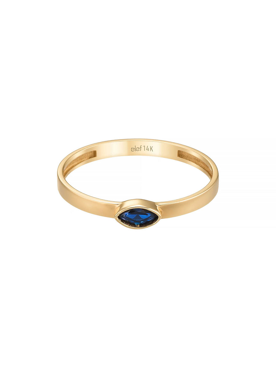 Baguette Cut Navy Blue Stone Minimal Ring in 14K Gold