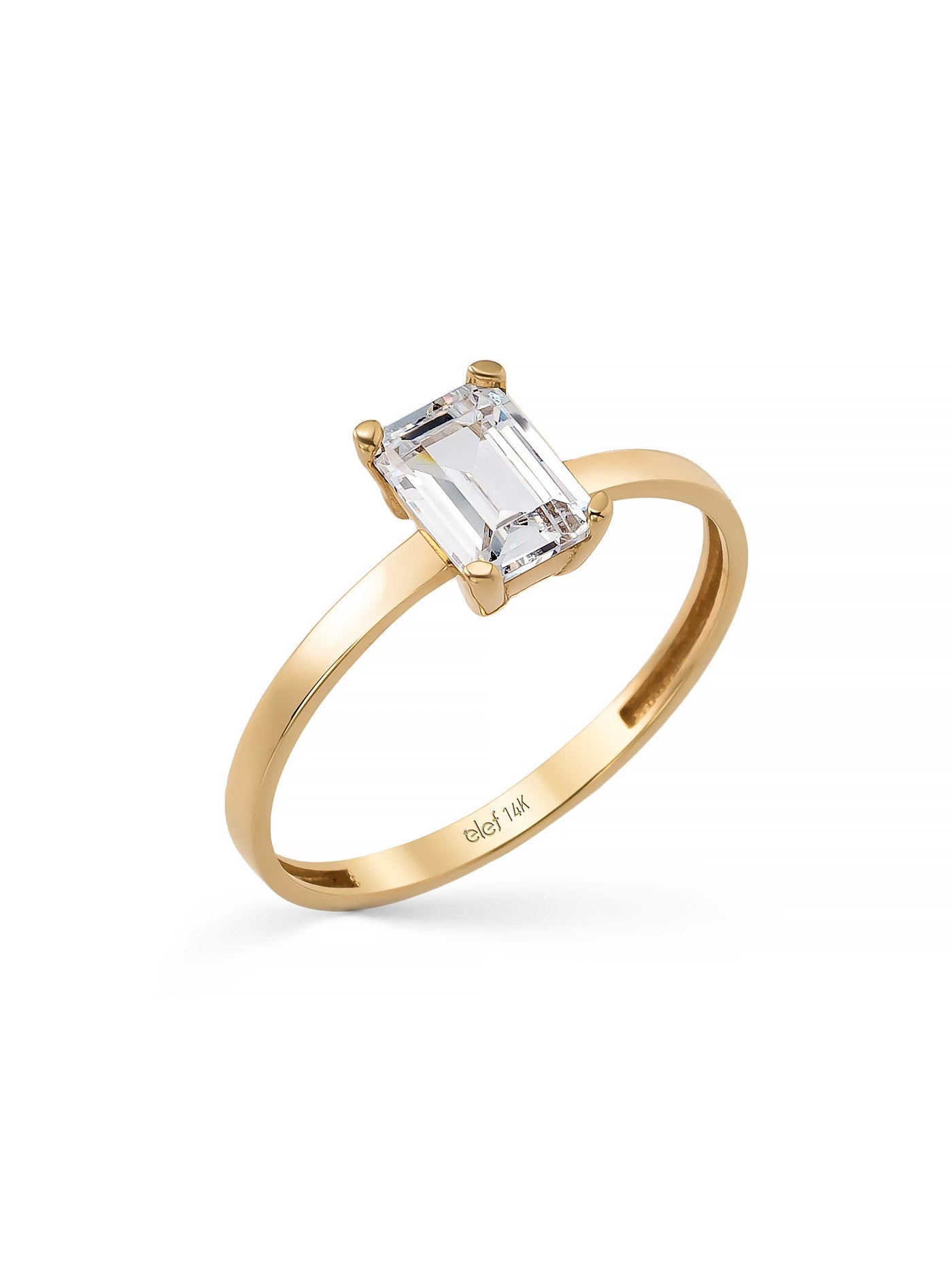 Baguette Cut Stone Ring in 14K Gold by Elef Jewelry