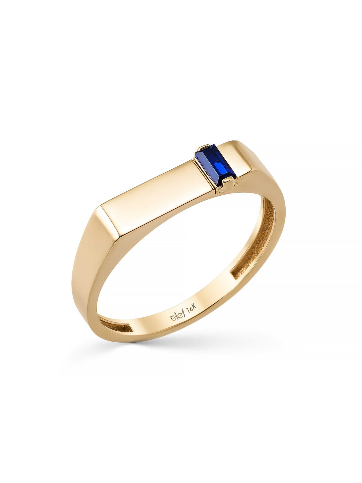 Baguette Navy Blue Stone Ring in 14K Gold by Elef Jewelry