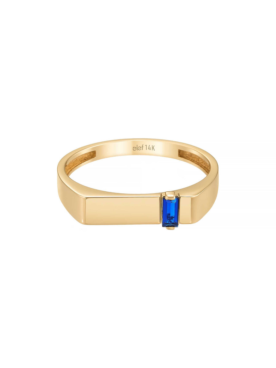 Baguette Navy Blue Stone Ring in 14K Gold