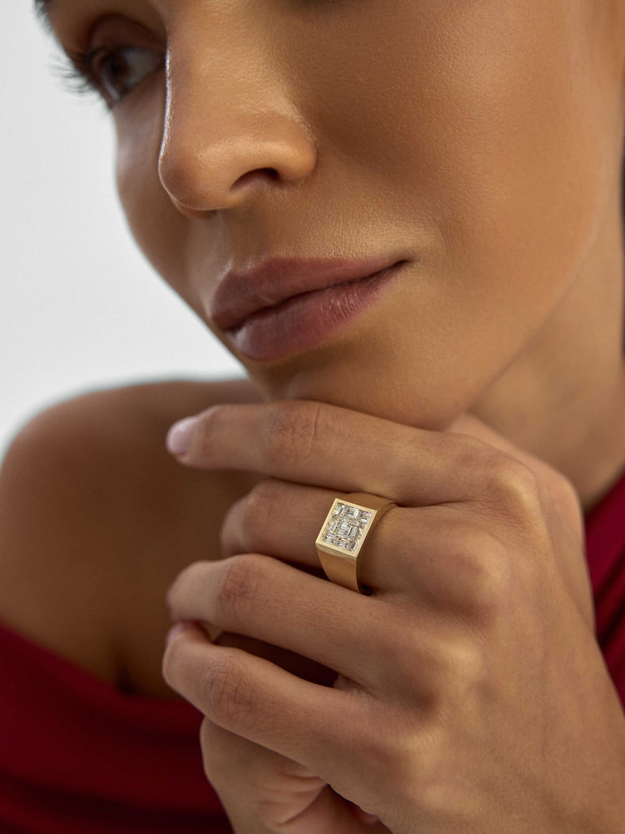 Baguette Mozaik Stone Ring in 14K Gold