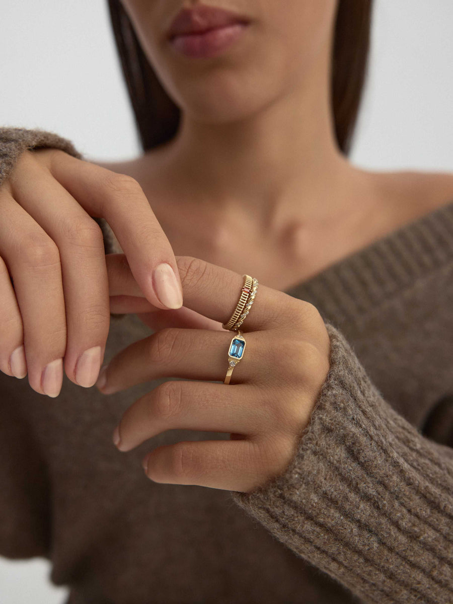 Baguette Multicolor Stone Ring in 14K Gold