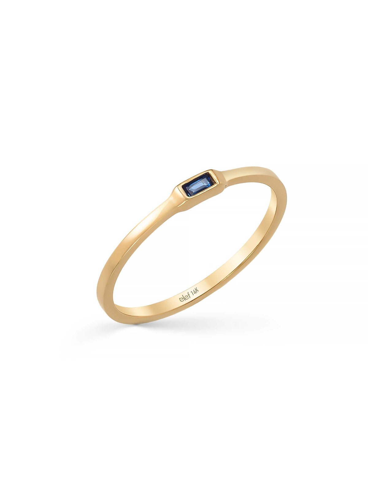 Sapphire-Inspired Baguette Stone Minimal Ring in 14K Gold by Elef Jewelry