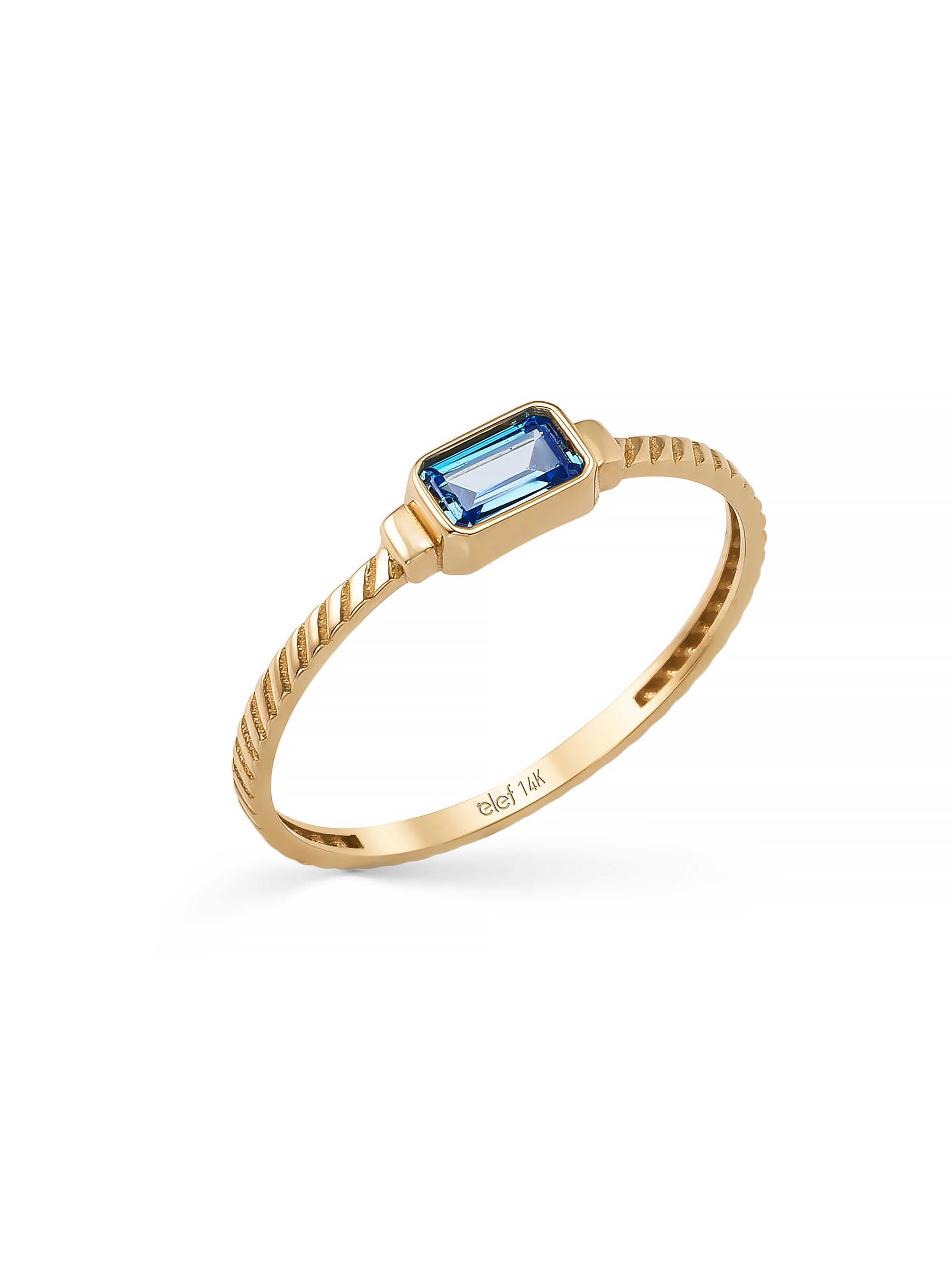 Sapphire-Inspired Baguette Stone Ring in 14K Gold by Elef Jewelry