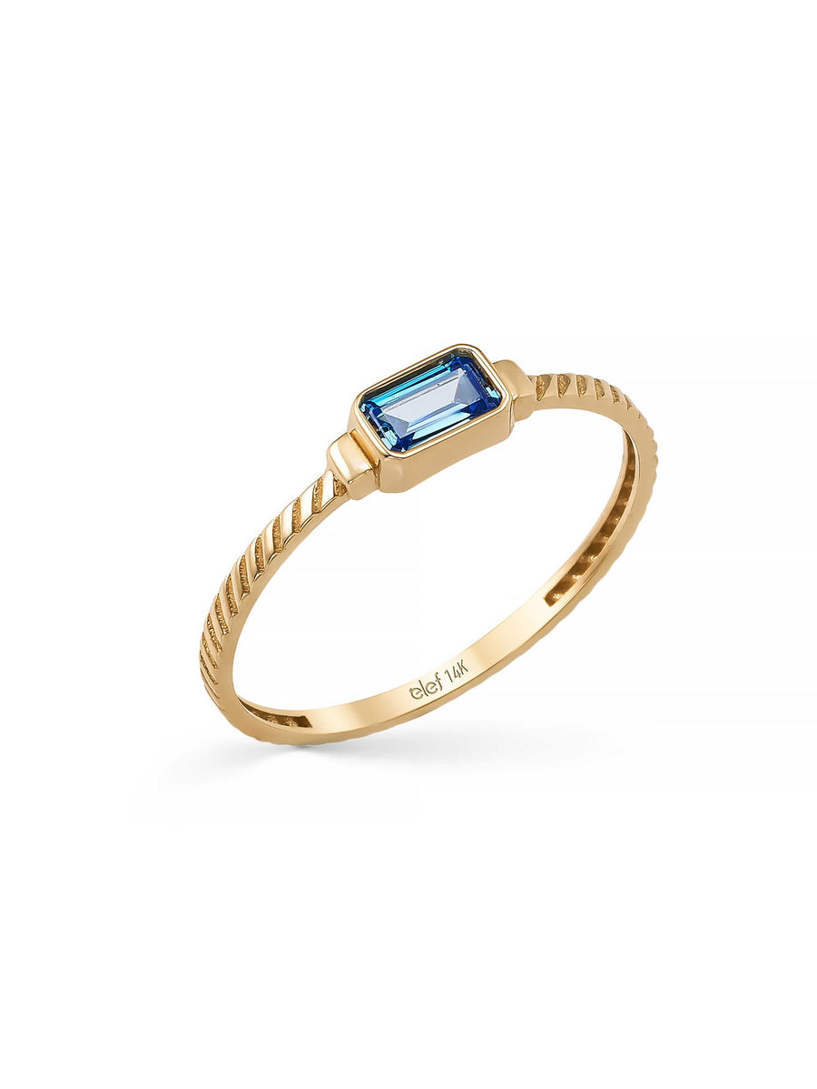Sapphire-Inspired Baguette Stone Ring in 14K Gold