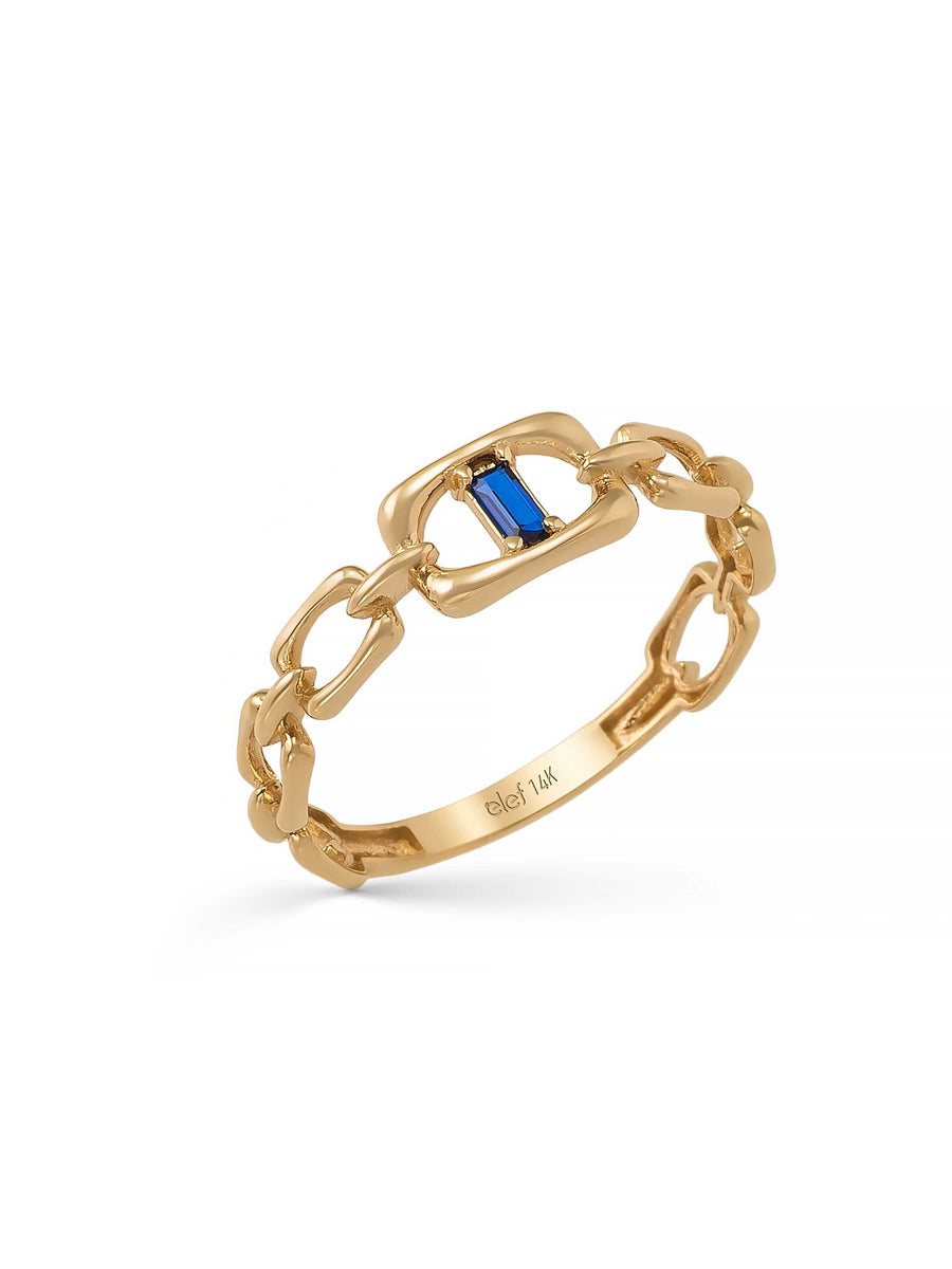 Sapphire-Inspired Baguette Stone Chain Form Ring in 14K Gold