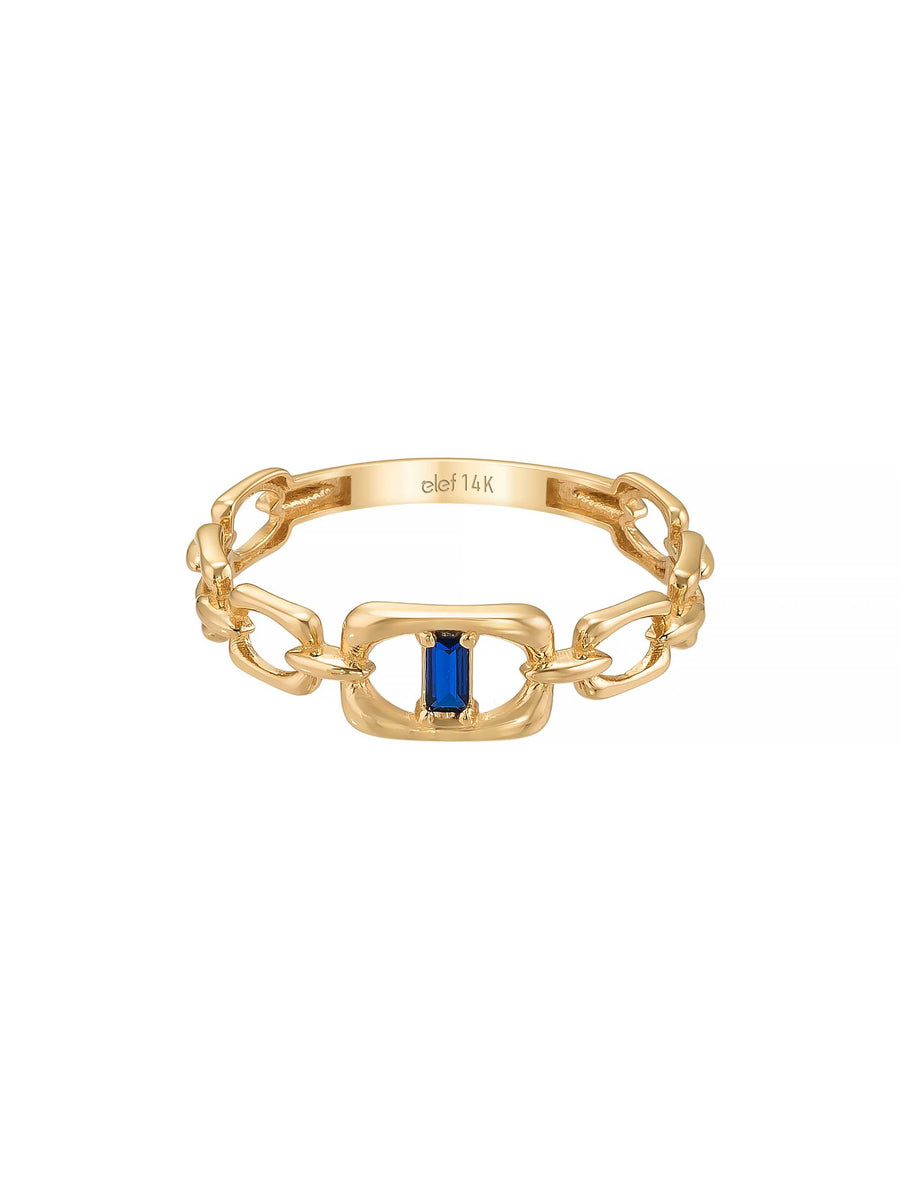 Sapphire-Inspired Baguette Stone Chain Form Ring in 14K Gold