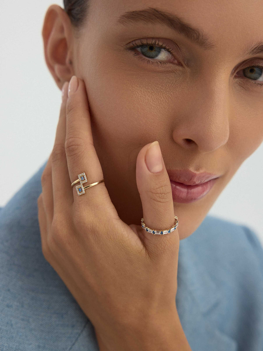 Baguette Sapphire-Inspired & Diamond-Inspired Ring in 14K Gold