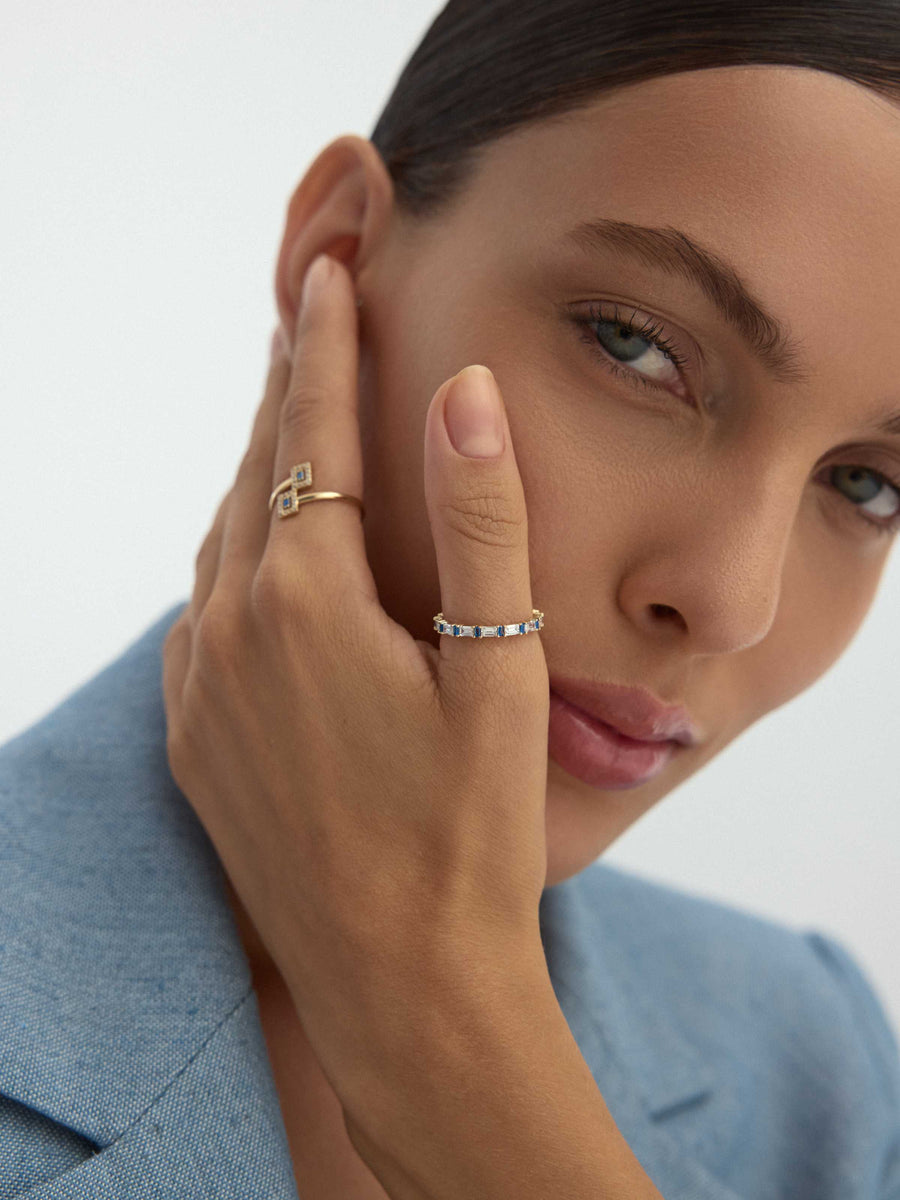 Baguette Sapphire-Inspired & Diamond-Inspired Ring in 14K Gold