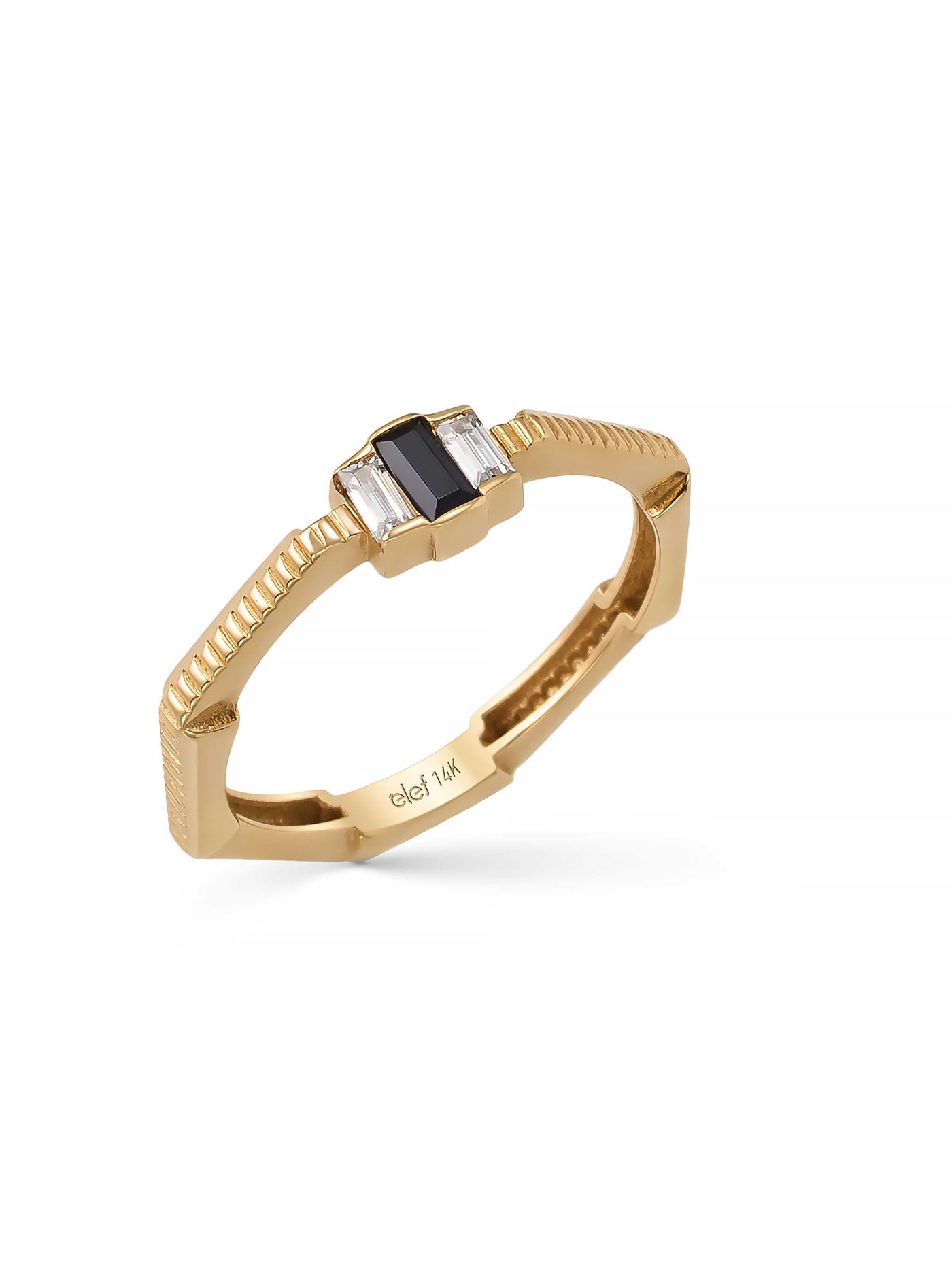 Baguette Black Stone Ring in 14K Gold by Elef Jewelry