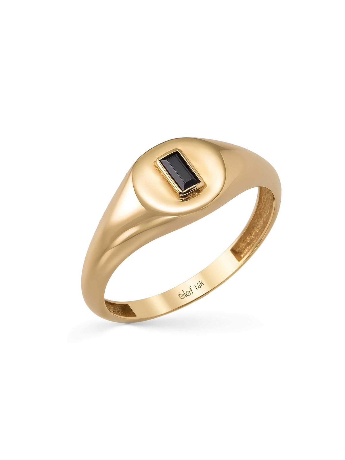 Baguette Black Stone Oval Form Ring in 14K Gold by Elef Jewelry