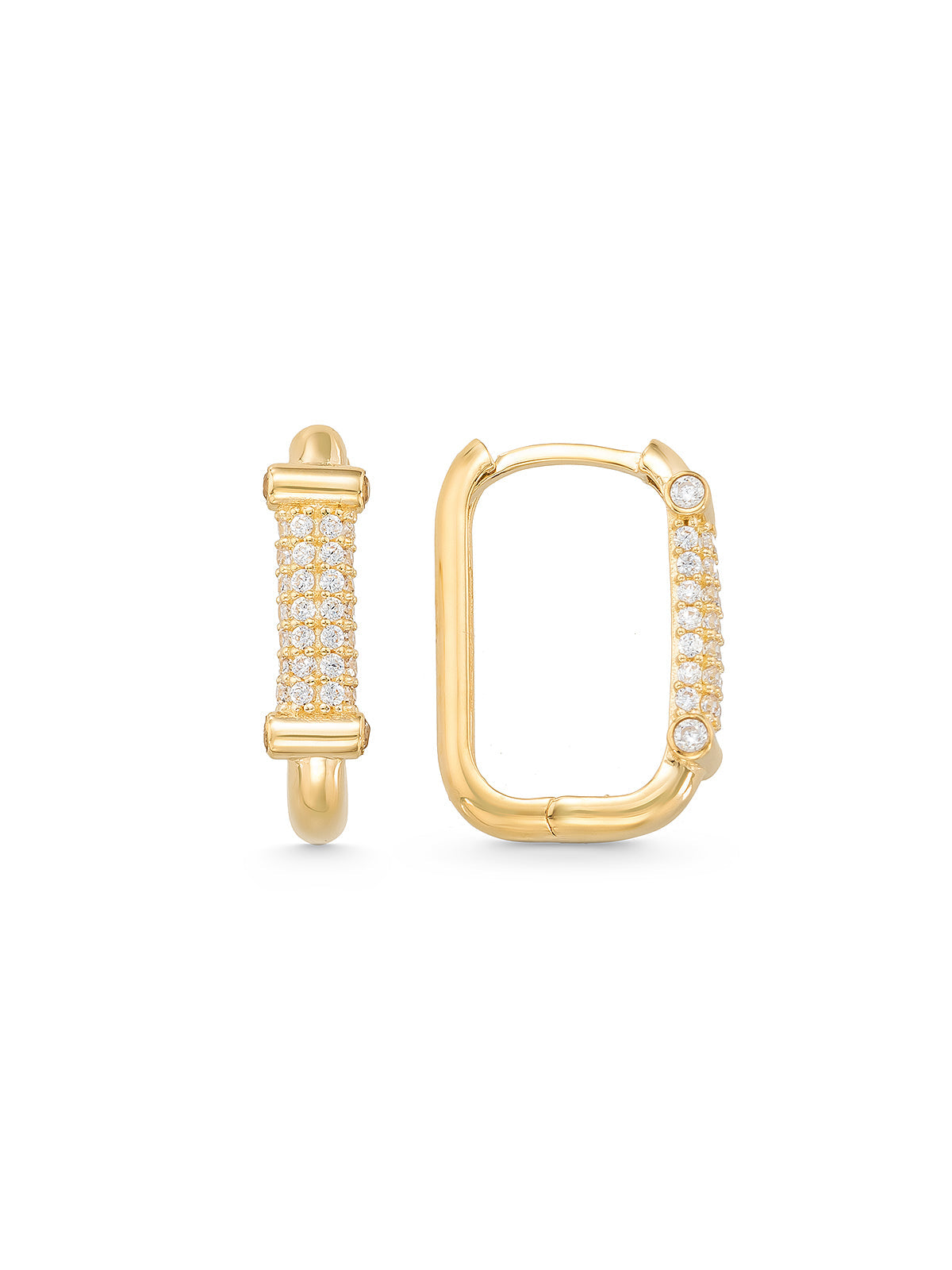 Baguette Stone Accents Rectangular Hoop Earrings in 14K Gold by Elef Jewelry