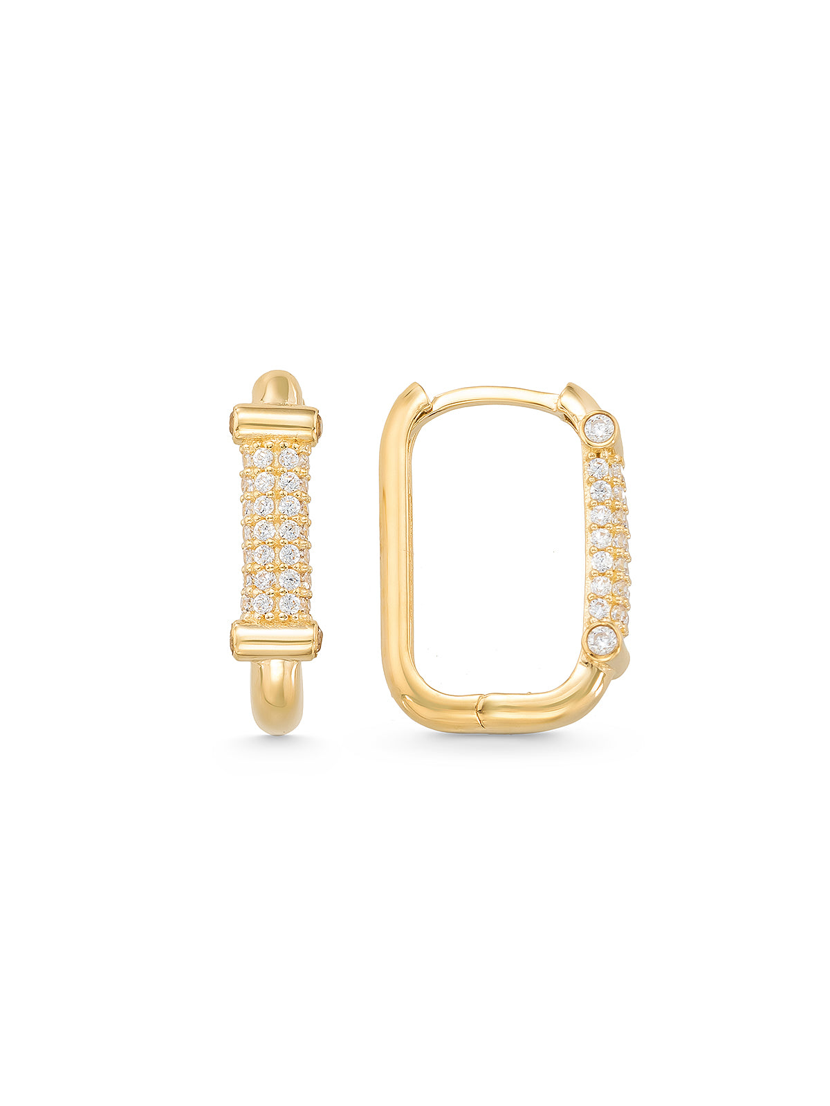 Baguette Stone Accents Rectangular Hoop Earrings in 14K Gold by Elef Jewelry