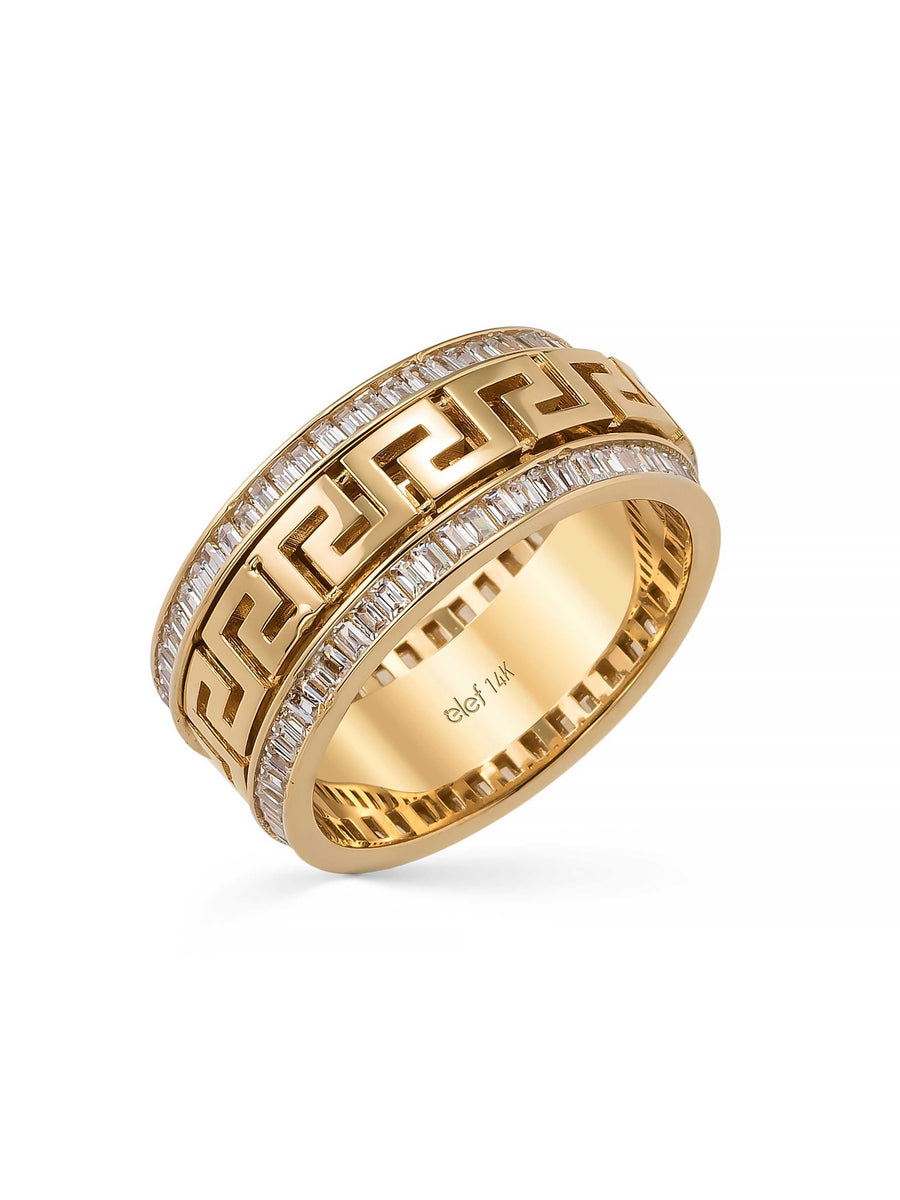 Baguette Stone-Set Dolphin Patterned Ring in 14K Gold