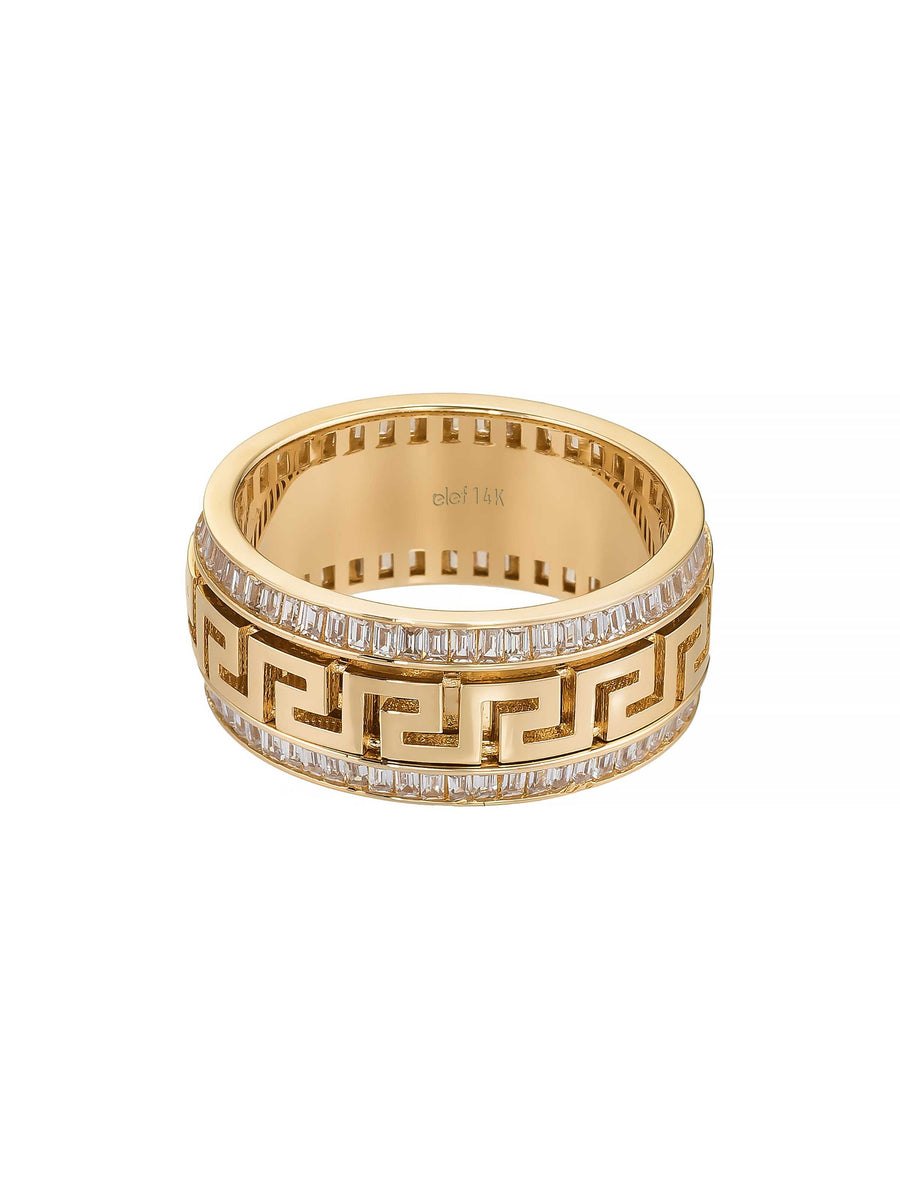 Baguette Stone-Set Dolphin Patterned Ring in 14K Gold