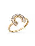 Baguette Stone Horse Horseshoe Form Ring in 14K Gold by Elef Jewelry