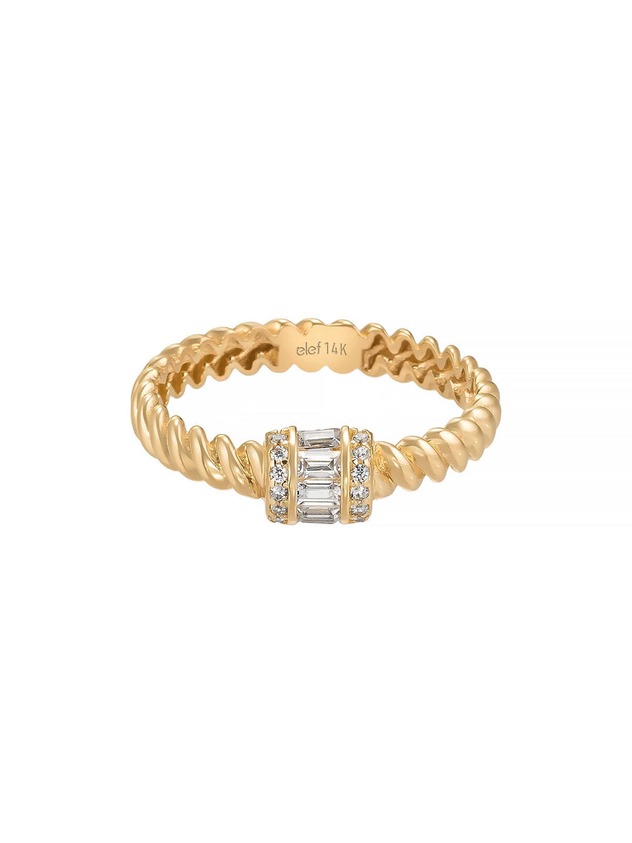 Baguette Stone Twisted Form Ring in 14K Gold