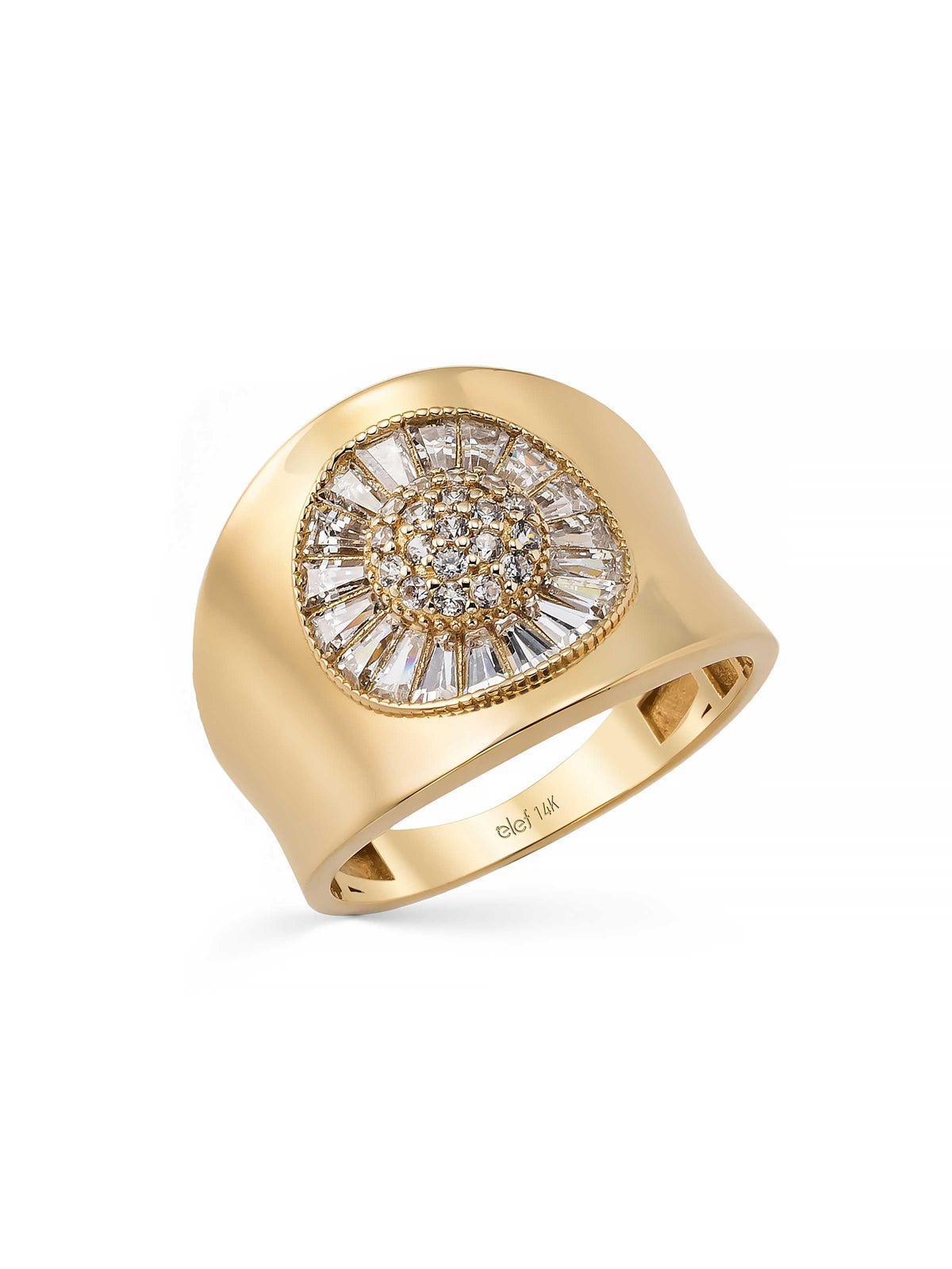 Baguette Stone Wide Vintage Ring in 14K Gold by Elef Jewelry