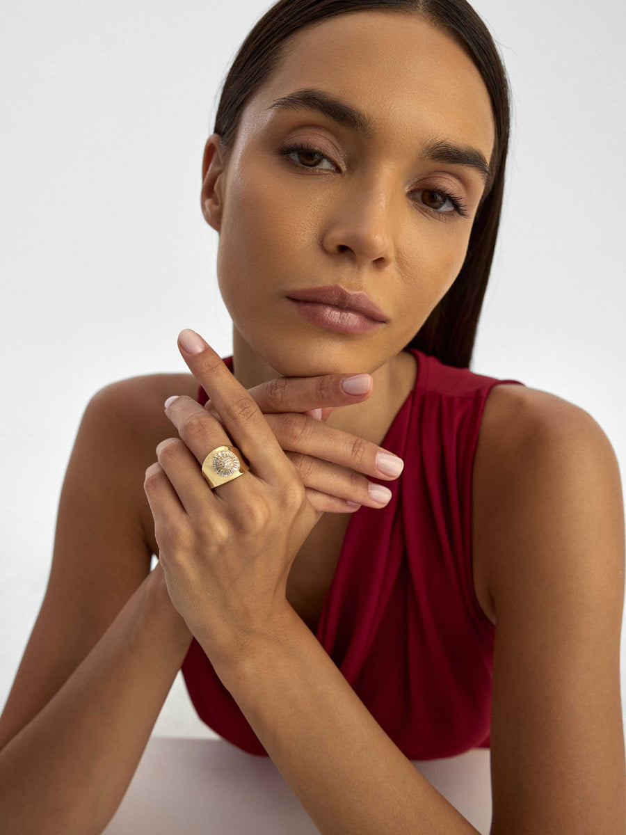 Baguette Stone Wide Vintage Ring in 14K Gold