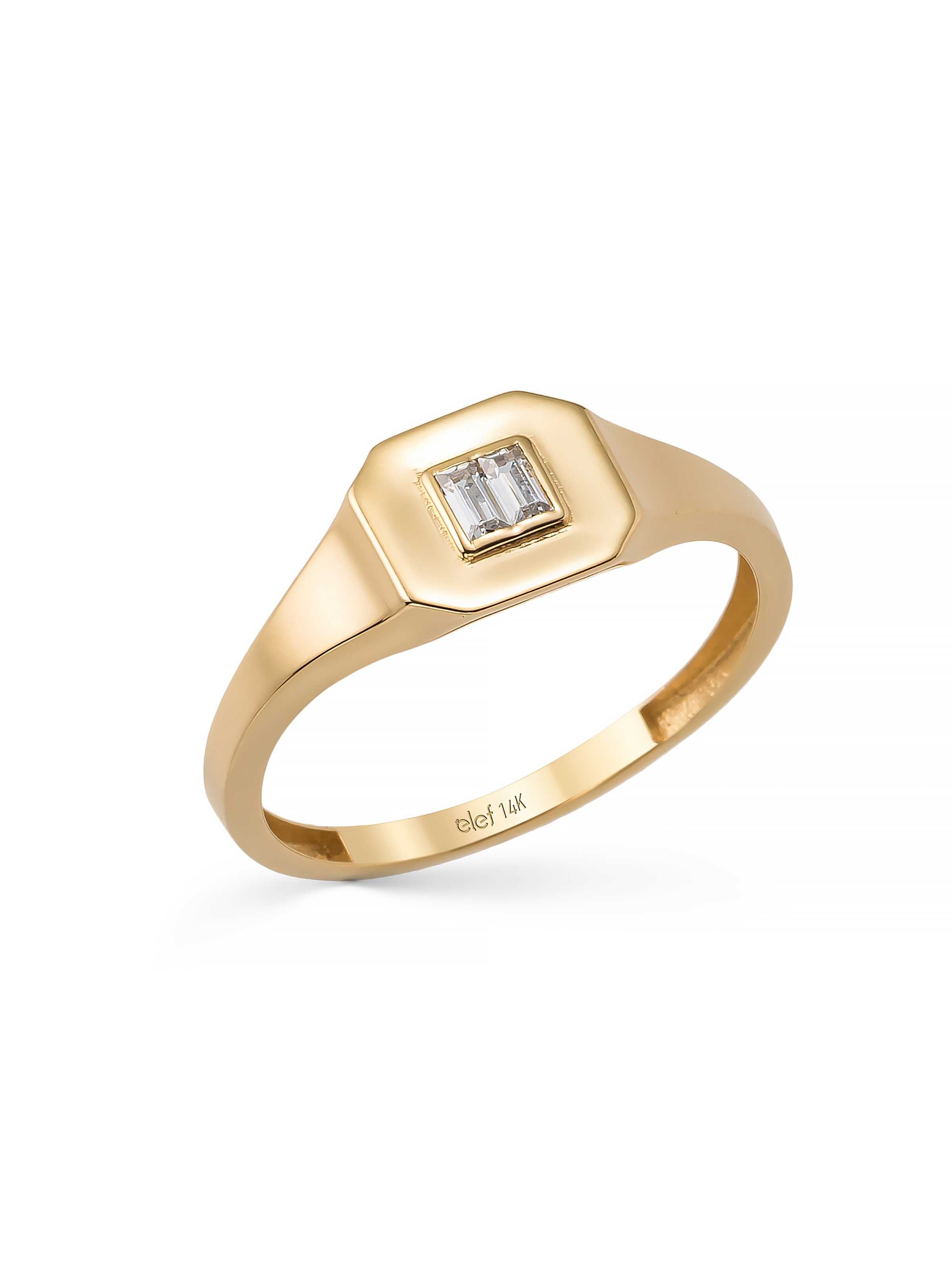 Baguette Stone Geometric Ring in 14K Gold by Elef Jewelry