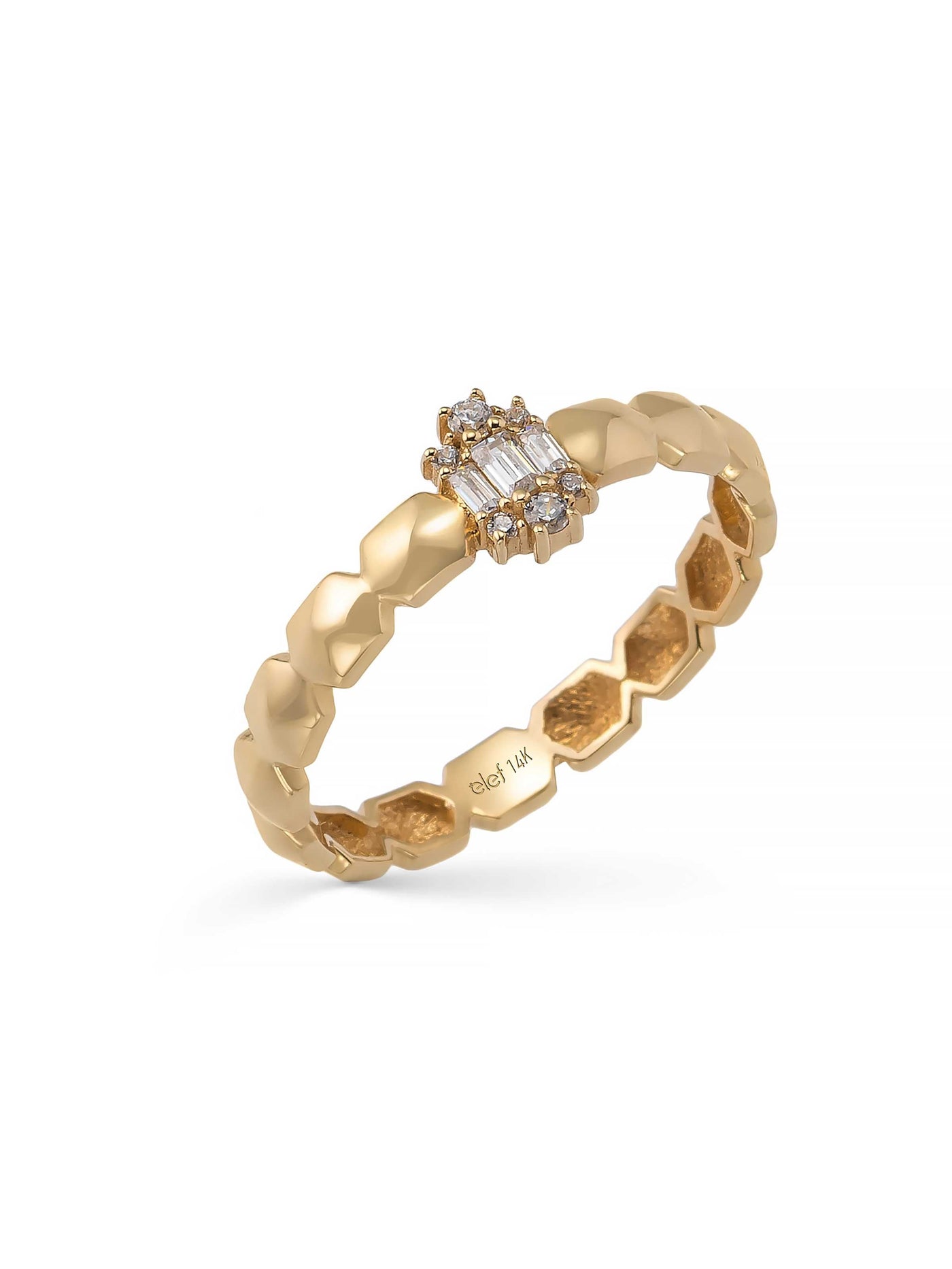 Baguette Stone Geometric Ring in 14K Gold by Elef Jewelry