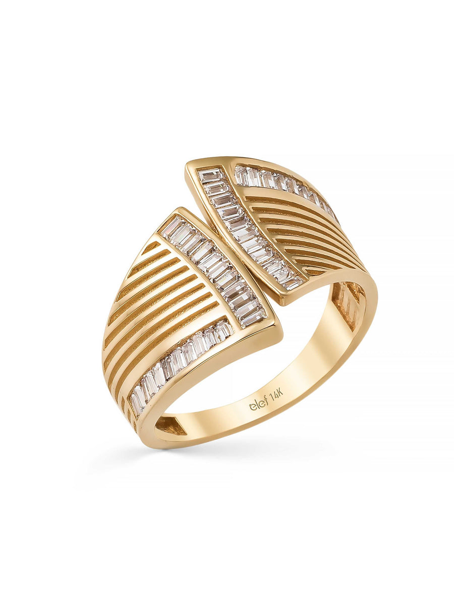 Baguette Stone Geometric Form Ring in 14K Gold