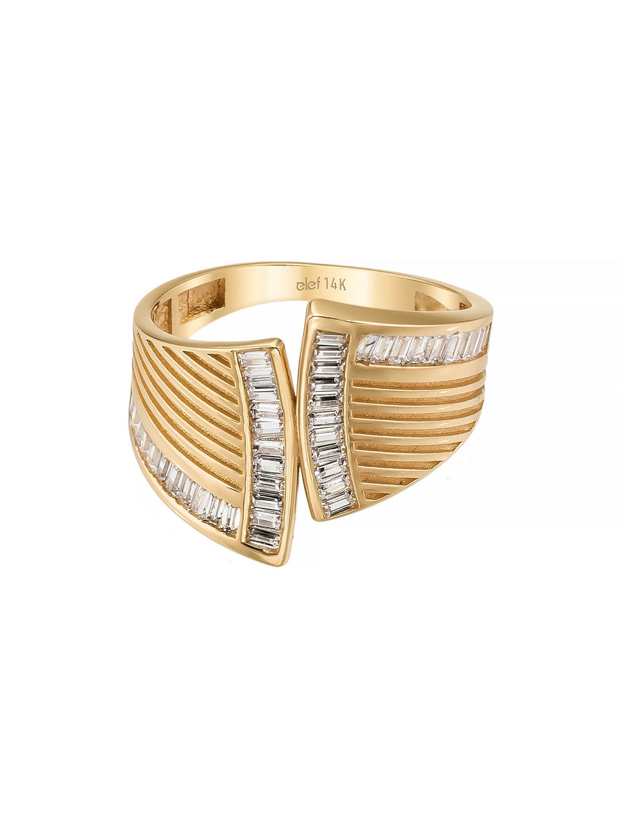 Baguette Stone Geometric Form Ring in 14K Gold
