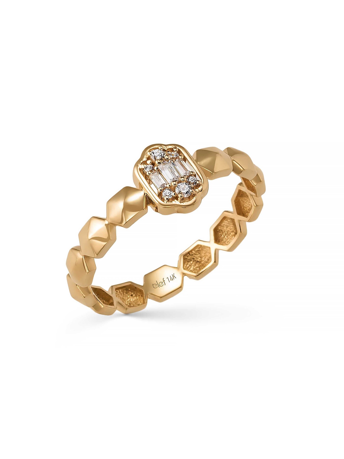 Baguette Stone Geometric Form Ring in 14K Gold by Elef Jewelry