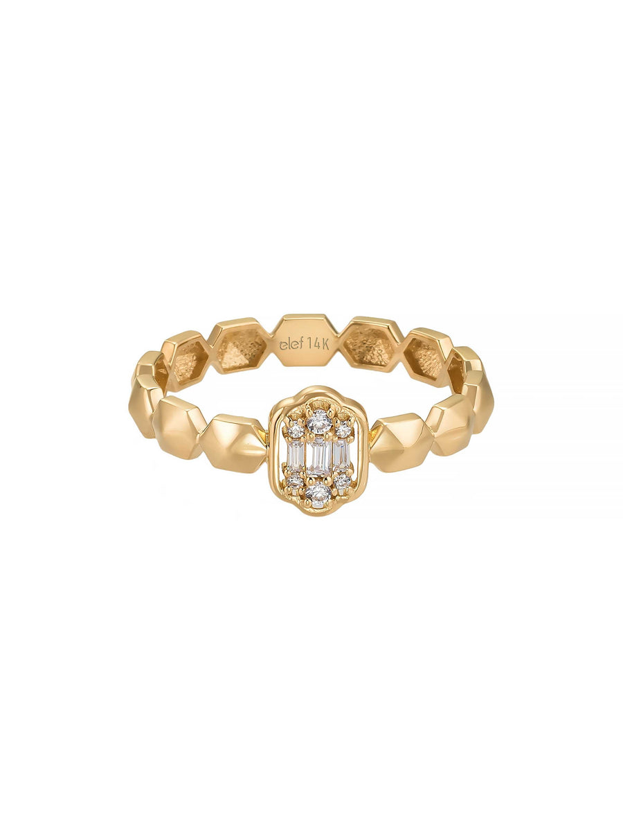 Baguette Stone Geometric Form Ring in 14K Gold