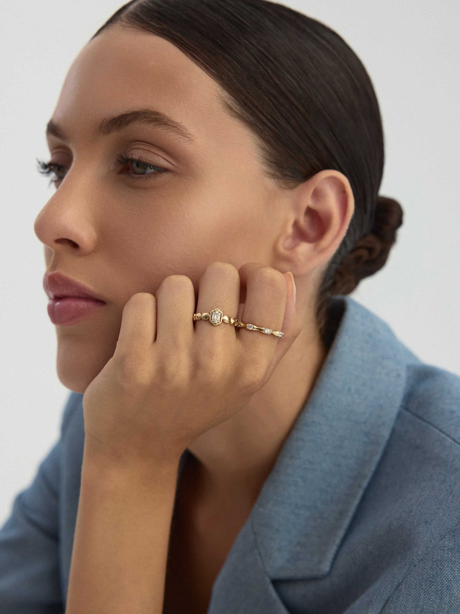 Baguette Stone Geometric Form Ring in 14K Gold