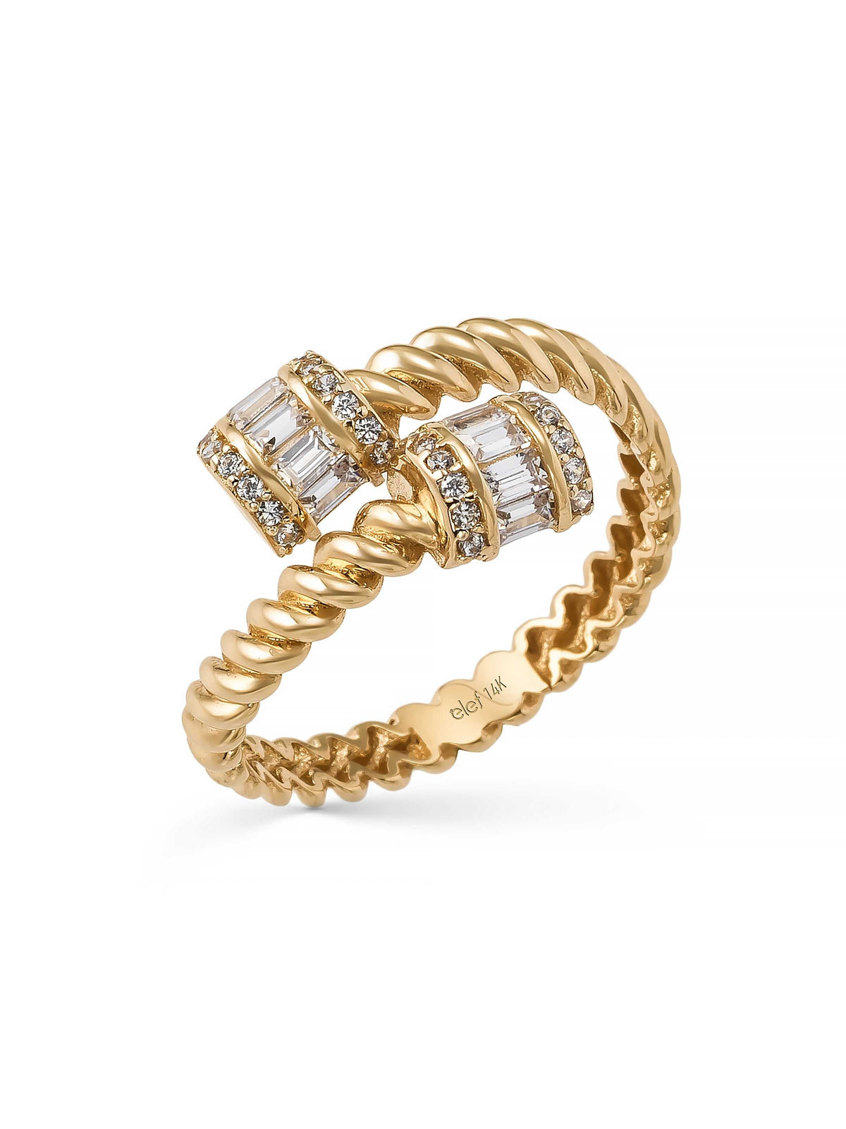 Baguette Stone Rope Form Ring in 14K Gold by Elef Jewelry