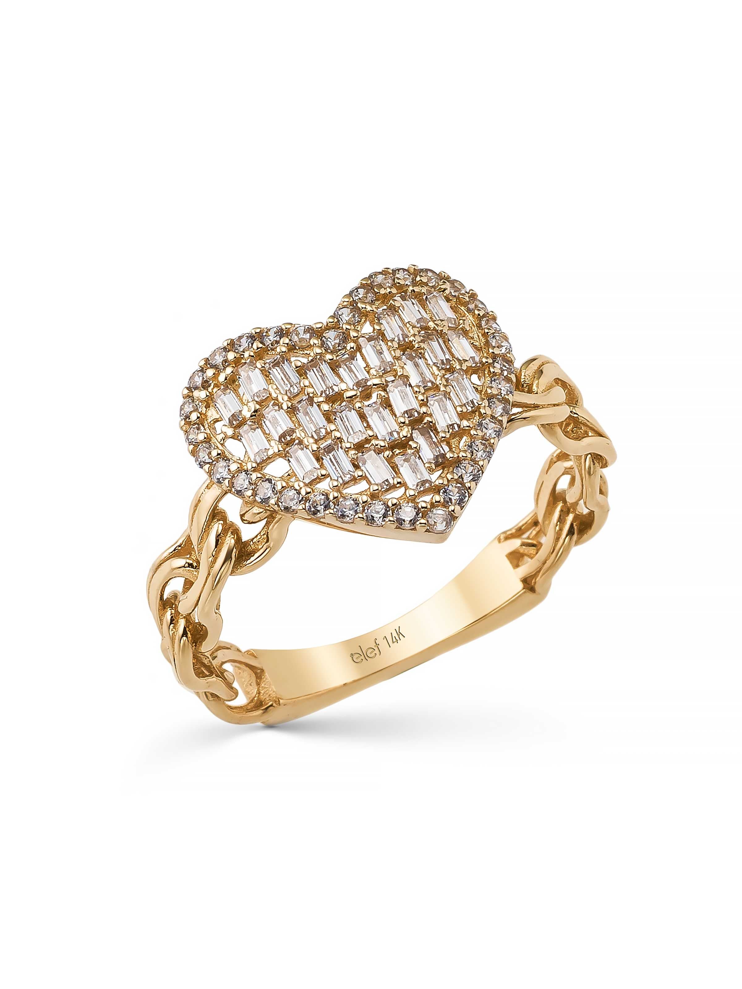 Baguette Stone Heart-Shaped Ring in 14K Gold by Elef Jewelry