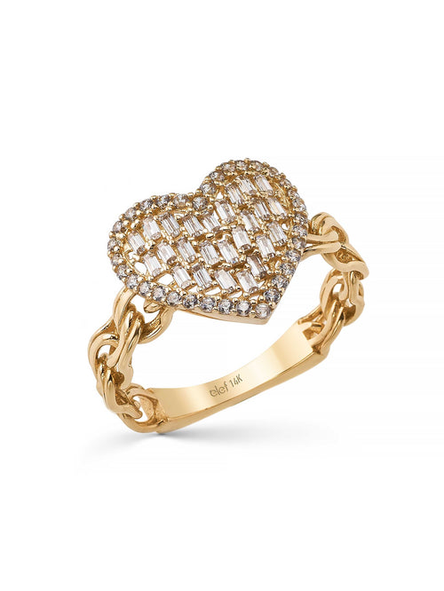 Baguette Stone Heart-Shaped Ring in 14K Gold by Elef Jewelry