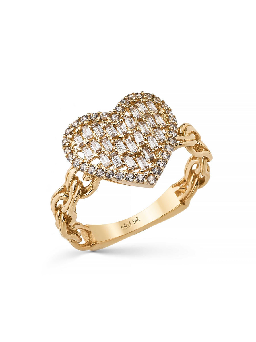 Baguette Stone Heart-Shaped Ring in 14K Gold